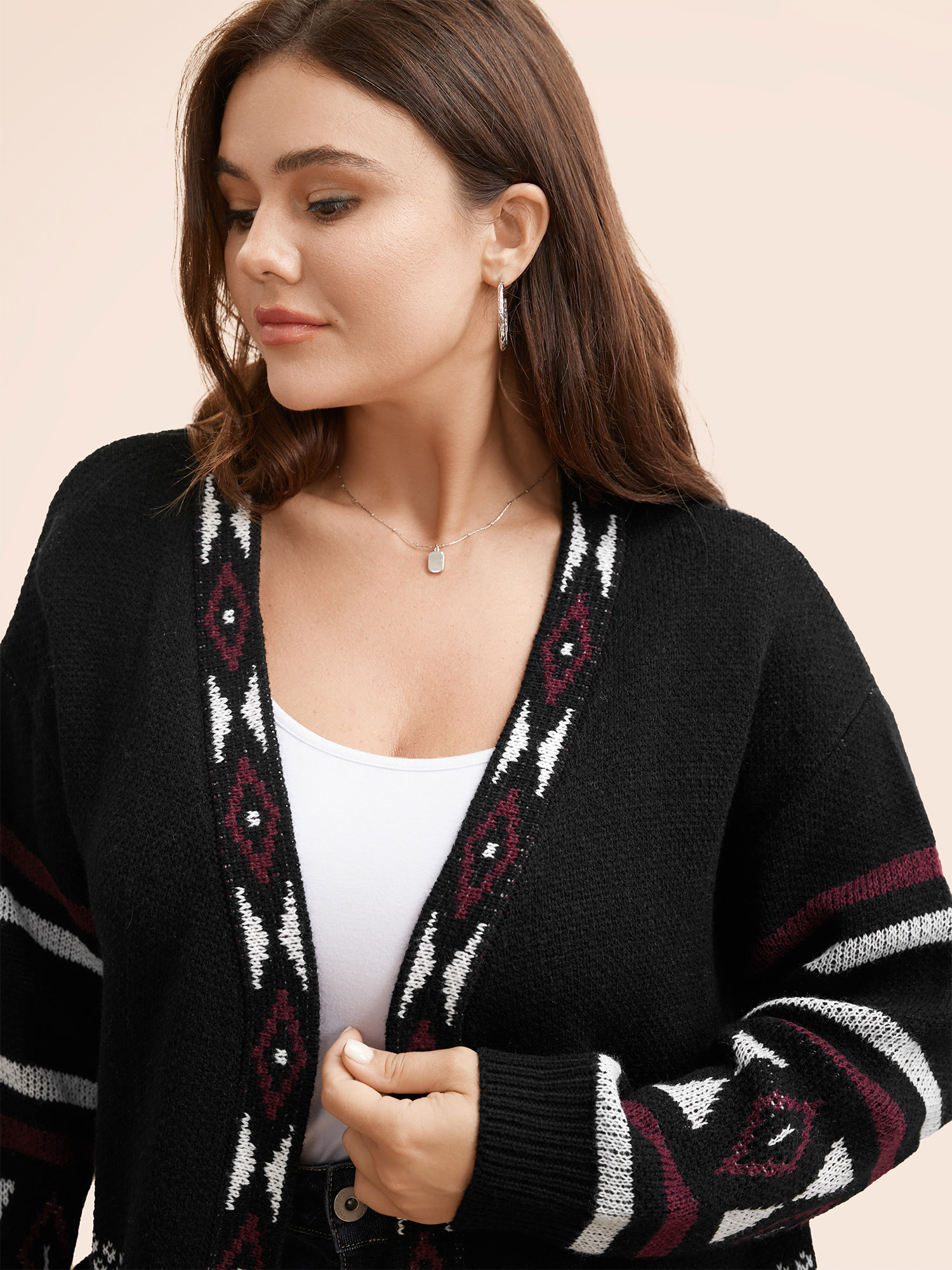 Plus Size Bandana Drop Shoulder Pocket Cardigan Black Women Casual Loose Long Sleeve Everyday Cardigans BloomChic 18-20/2X 