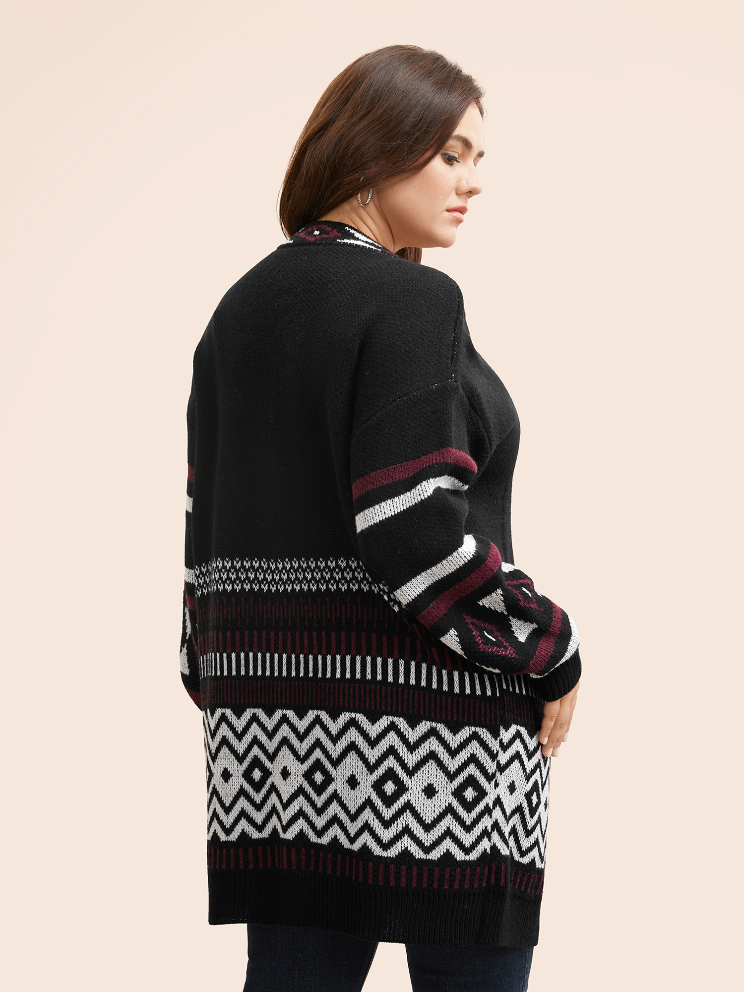 Plus Size Bandana Drop Shoulder Pocket Cardigan Black Women Casual Loose Long Sleeve Everyday Cardigans BloomChic 18-20/2X 