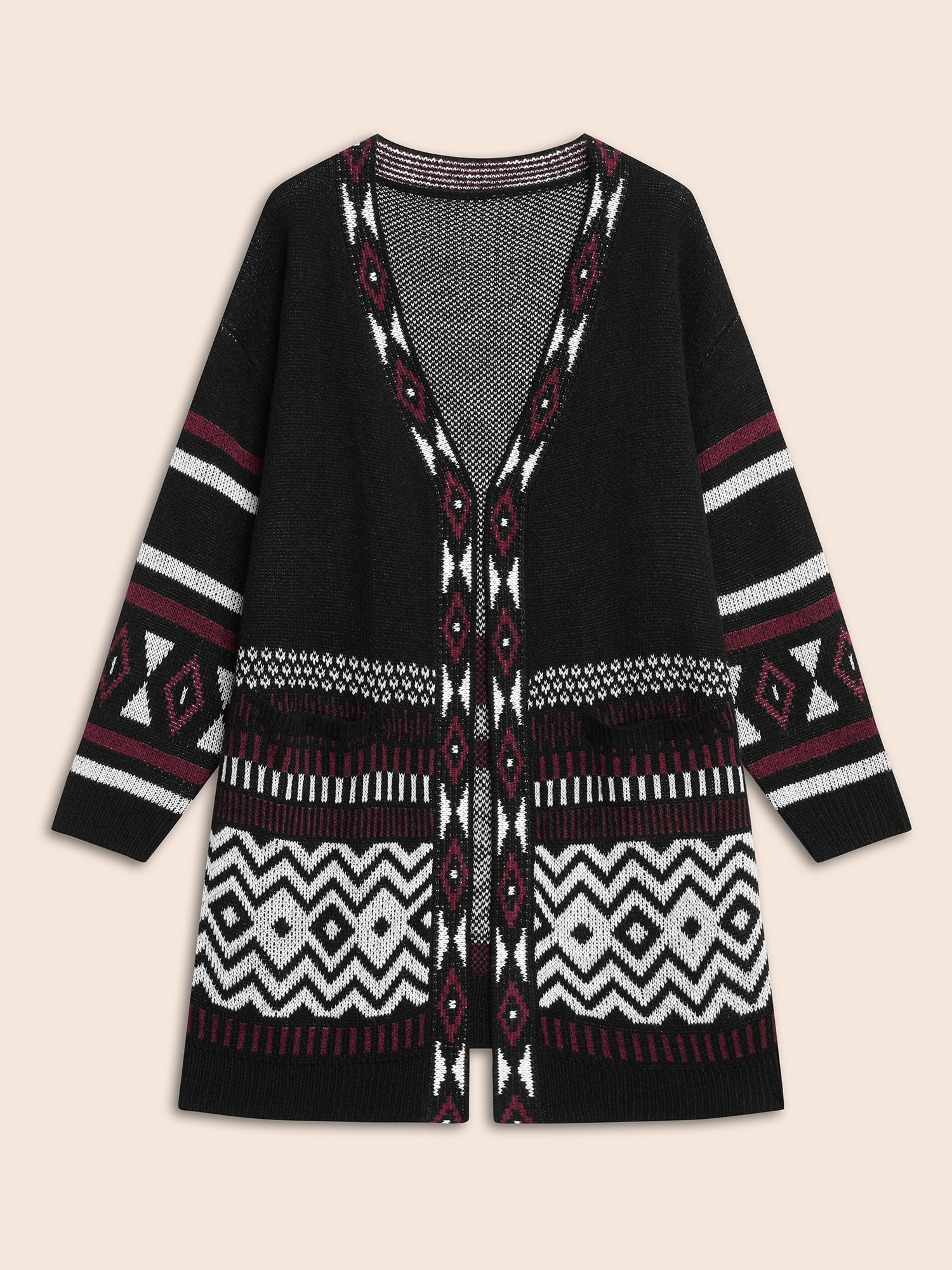 Plus Size Bandana Drop Shoulder Pocket Cardigan Black Women Casual Loose Long Sleeve Everyday Cardigans BloomChic 18-20/2X 