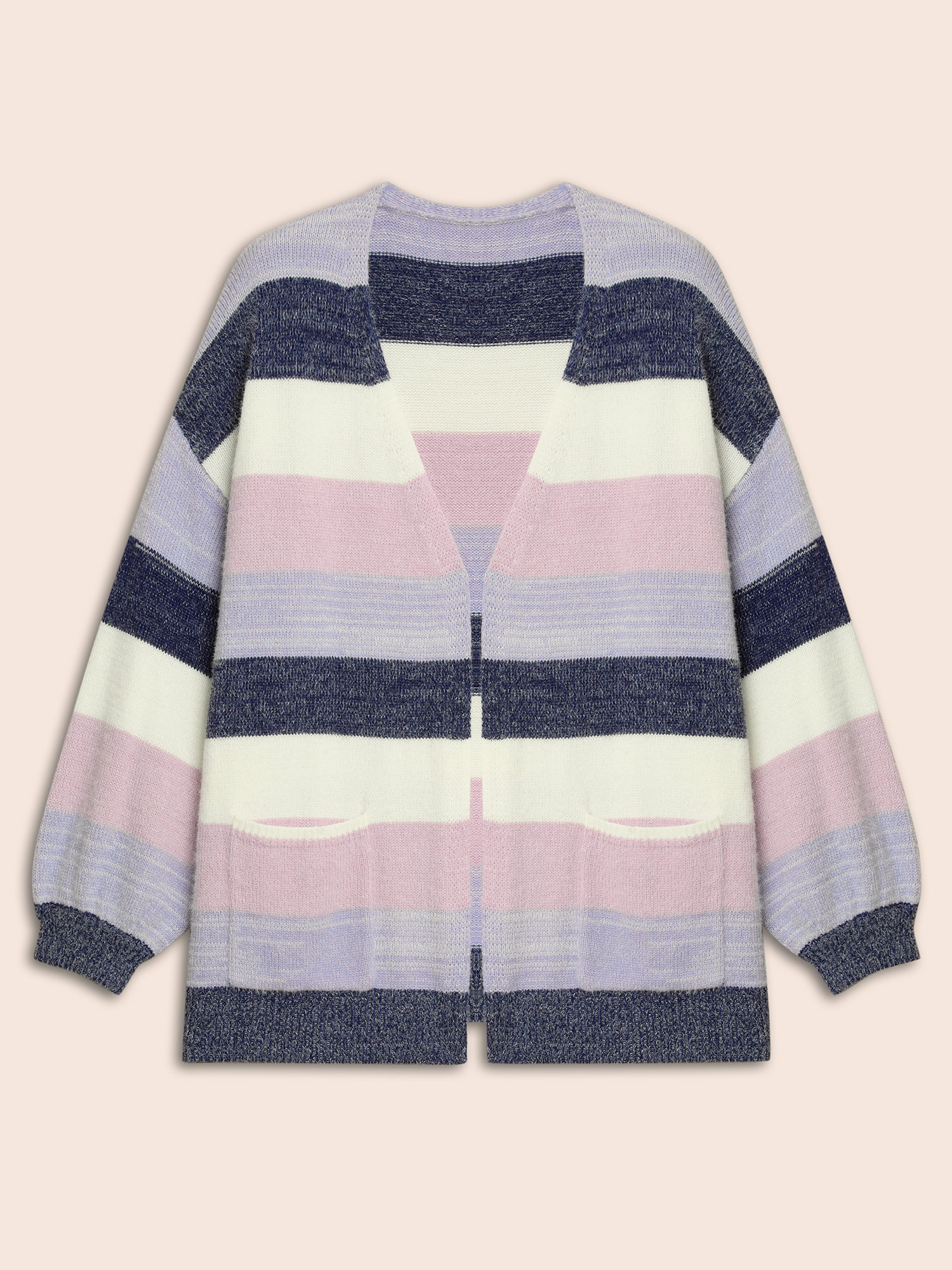 

Plus Size Colorblock Contrast Patched Pocket Cardigan Multicolor Women Casual Loose Long Sleeve Everyday Cardigans BloomChic