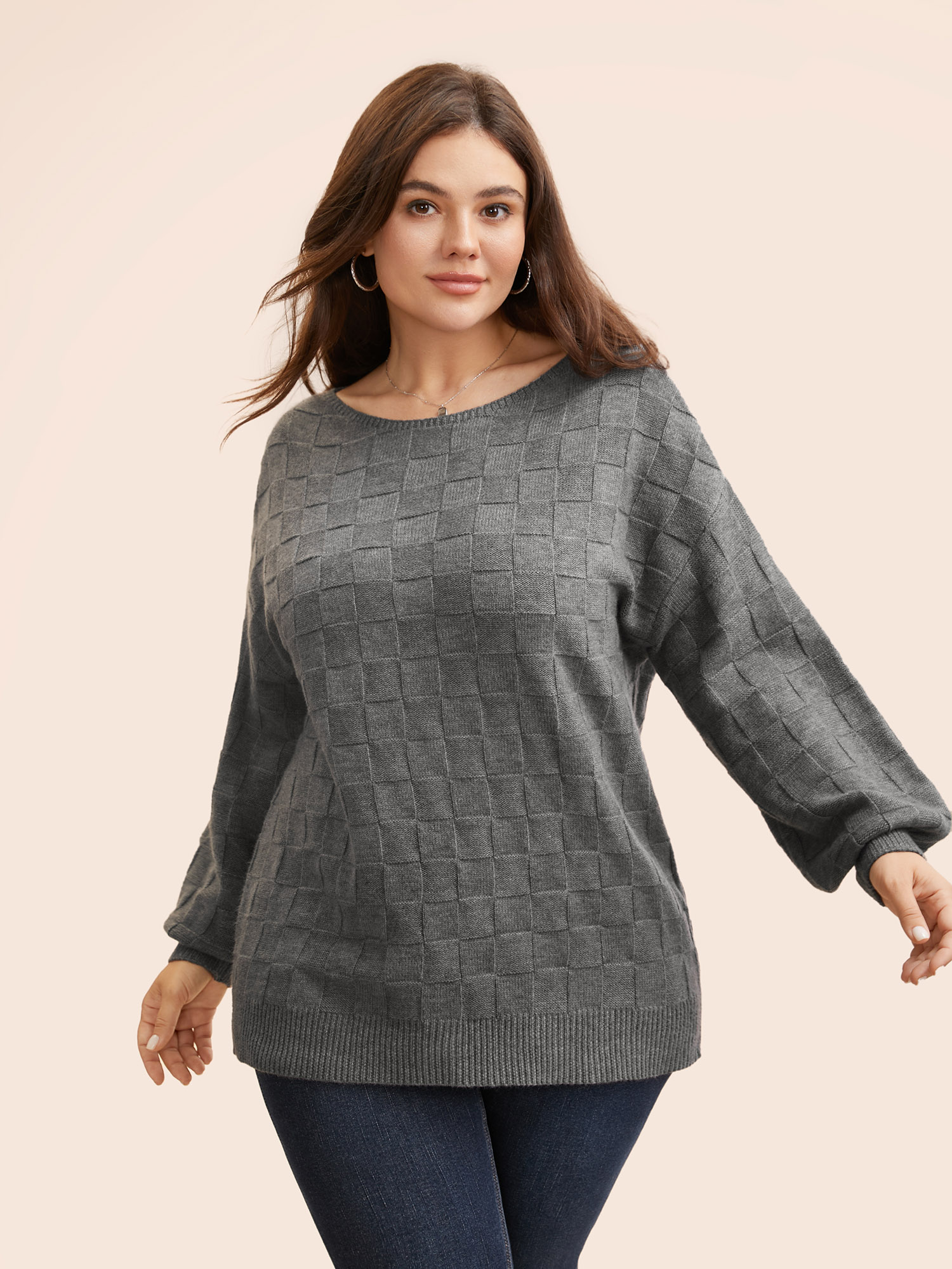 

Plus Size Supersoft Essentials Textured Batwing Sleeve Pullover DarkGray Women Casual Long Sleeve Boat Neck Everyday Pullovers BloomChic