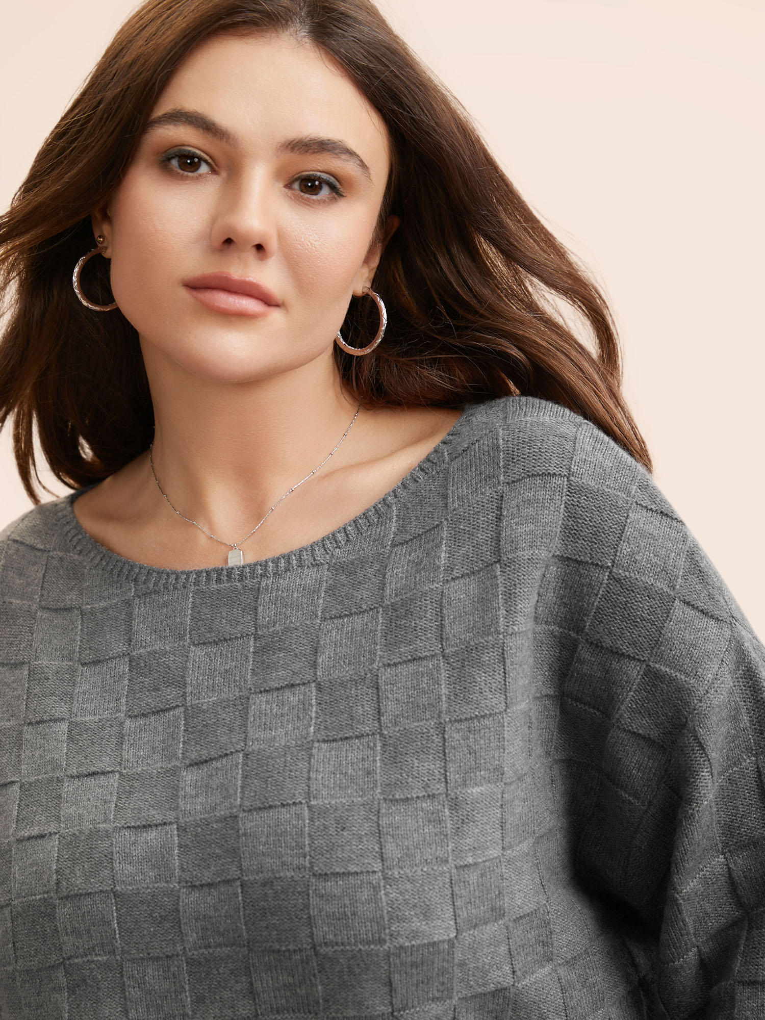 

Plus Size Supersoft Essentials Textured Batwing Sleeve Pullover DarkGray Women Casual Long Sleeve Boat Neck Everyday Pullovers BloomChic