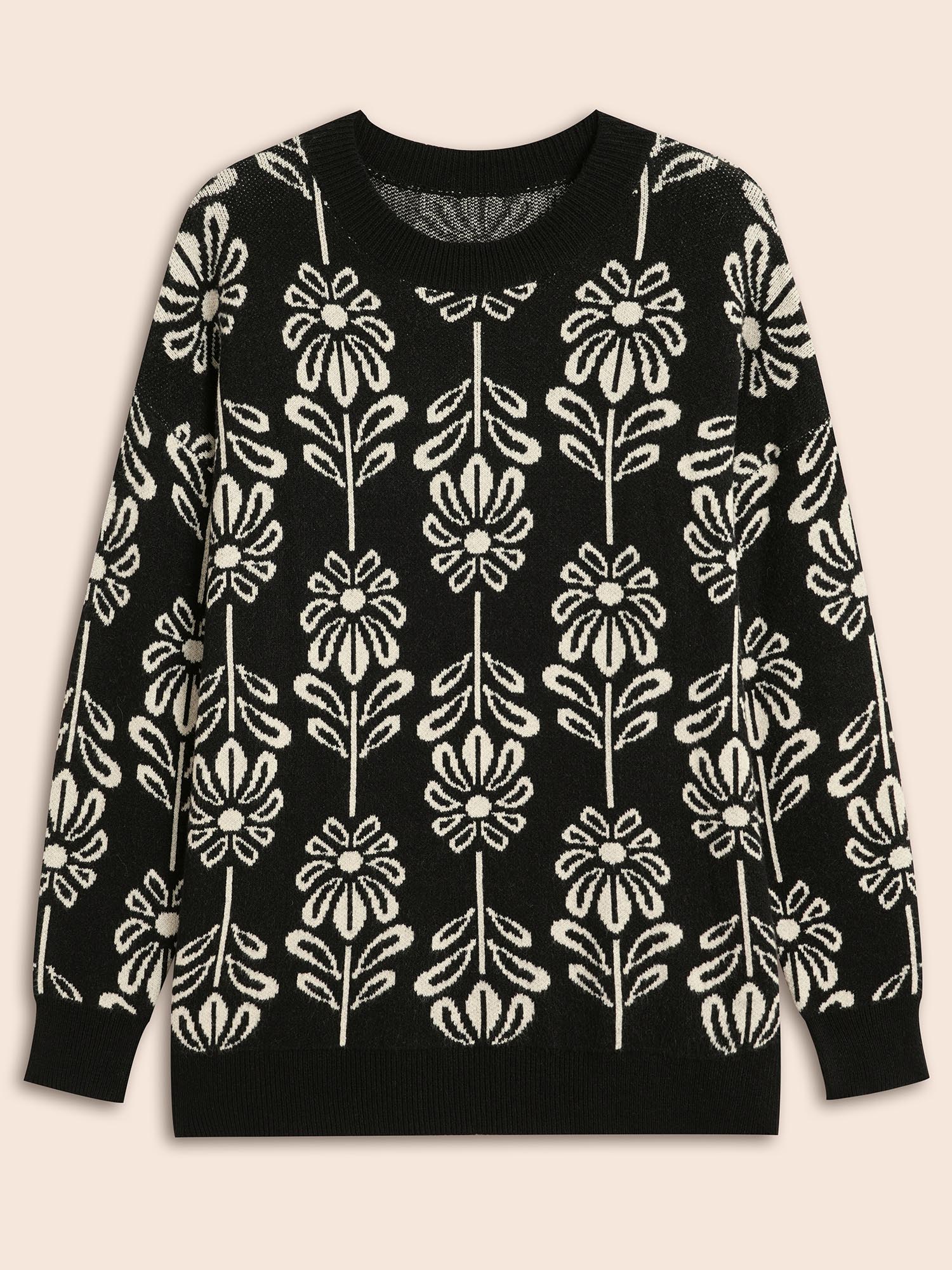 

Plus Size Supersoft Essentials Floral Crew Neck Pullover Black Women Casual Long Sleeve Round Neck Everyday Pullovers BloomChic