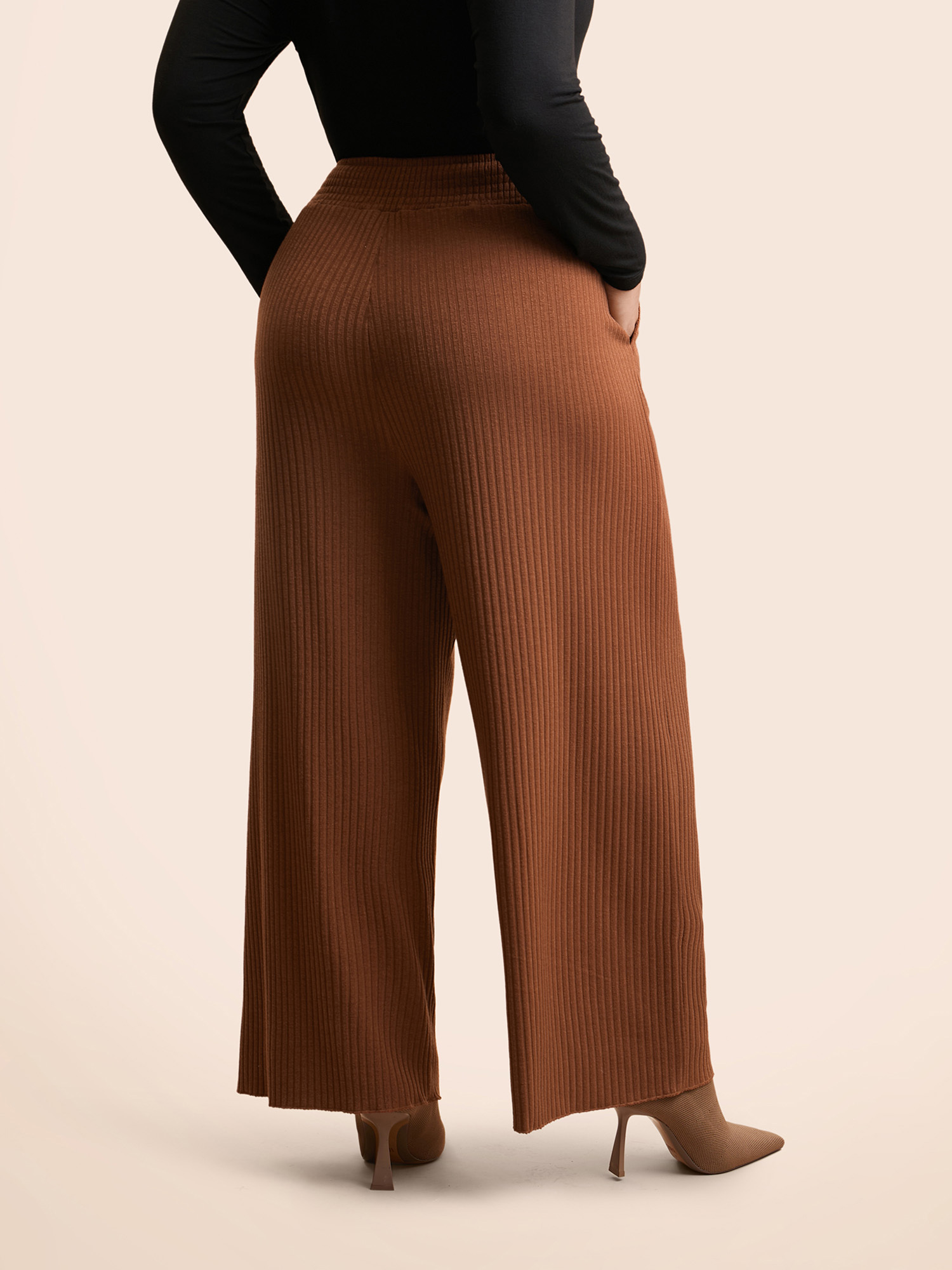 

Plus Size Textured Mid Rise Wide Leg Pants Women Yellowishbrown Casual Wide Leg Mid Rise Everyday Pants BloomChic