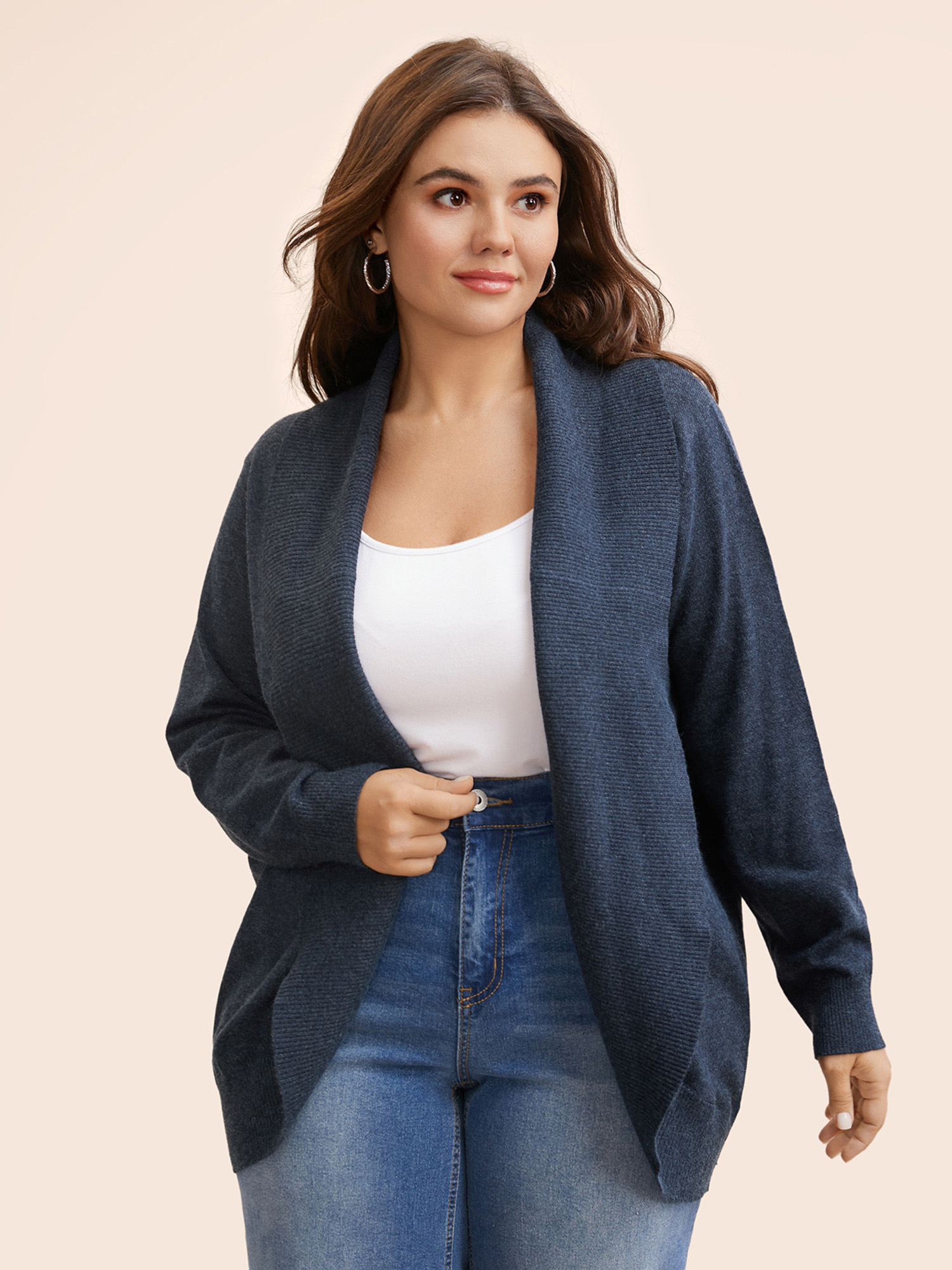 

Plus Size Supersoft Essentials Textured Lapel Collar Cardigan Midnight Women Casual Loose Long Sleeve Everyday Cardigans BloomChic