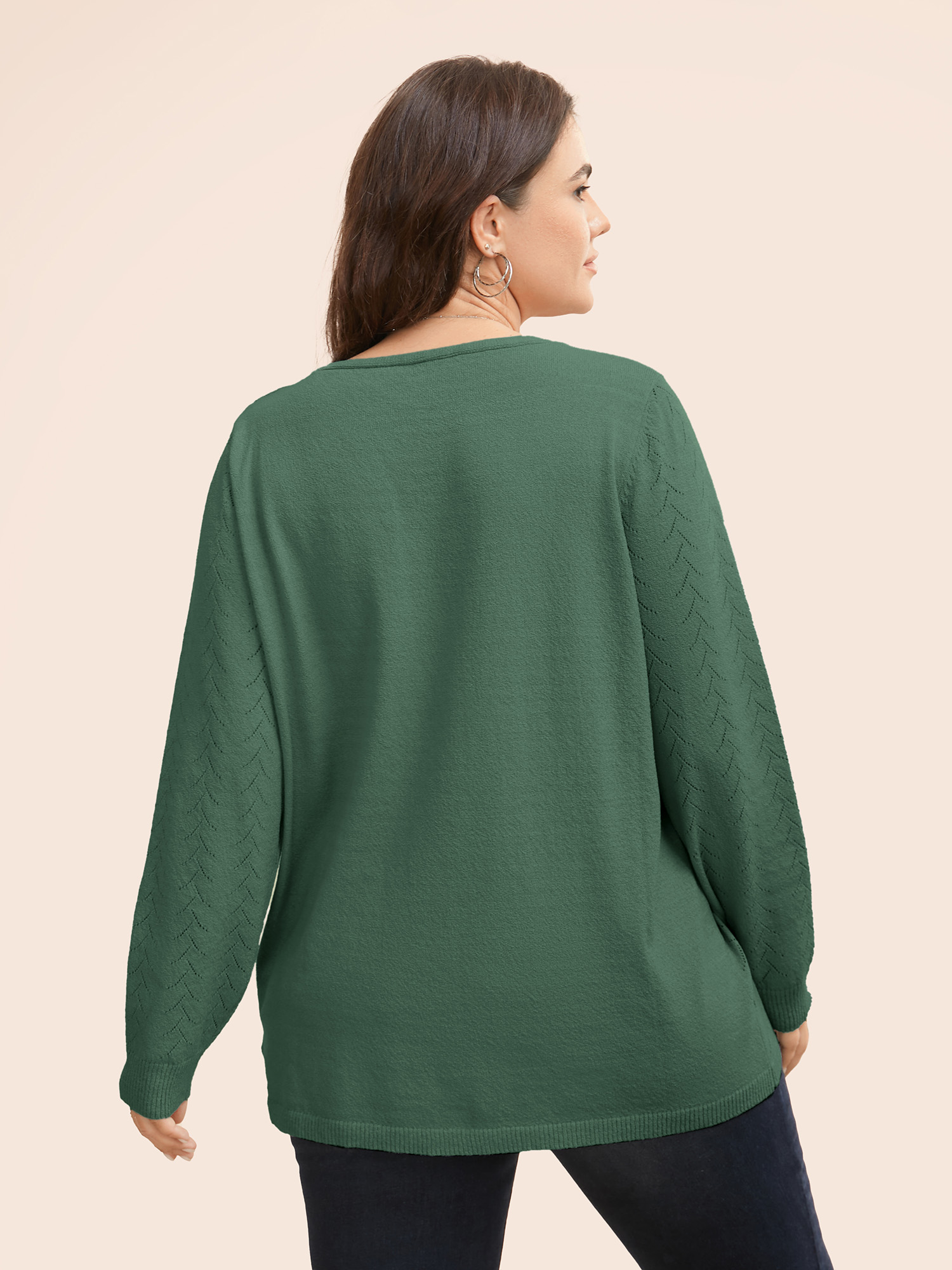 

Plus Size Texture V Neck Lightweight Pullover Emerald Women Casual Long Sleeve V-neck Everyday Pullovers BloomChic