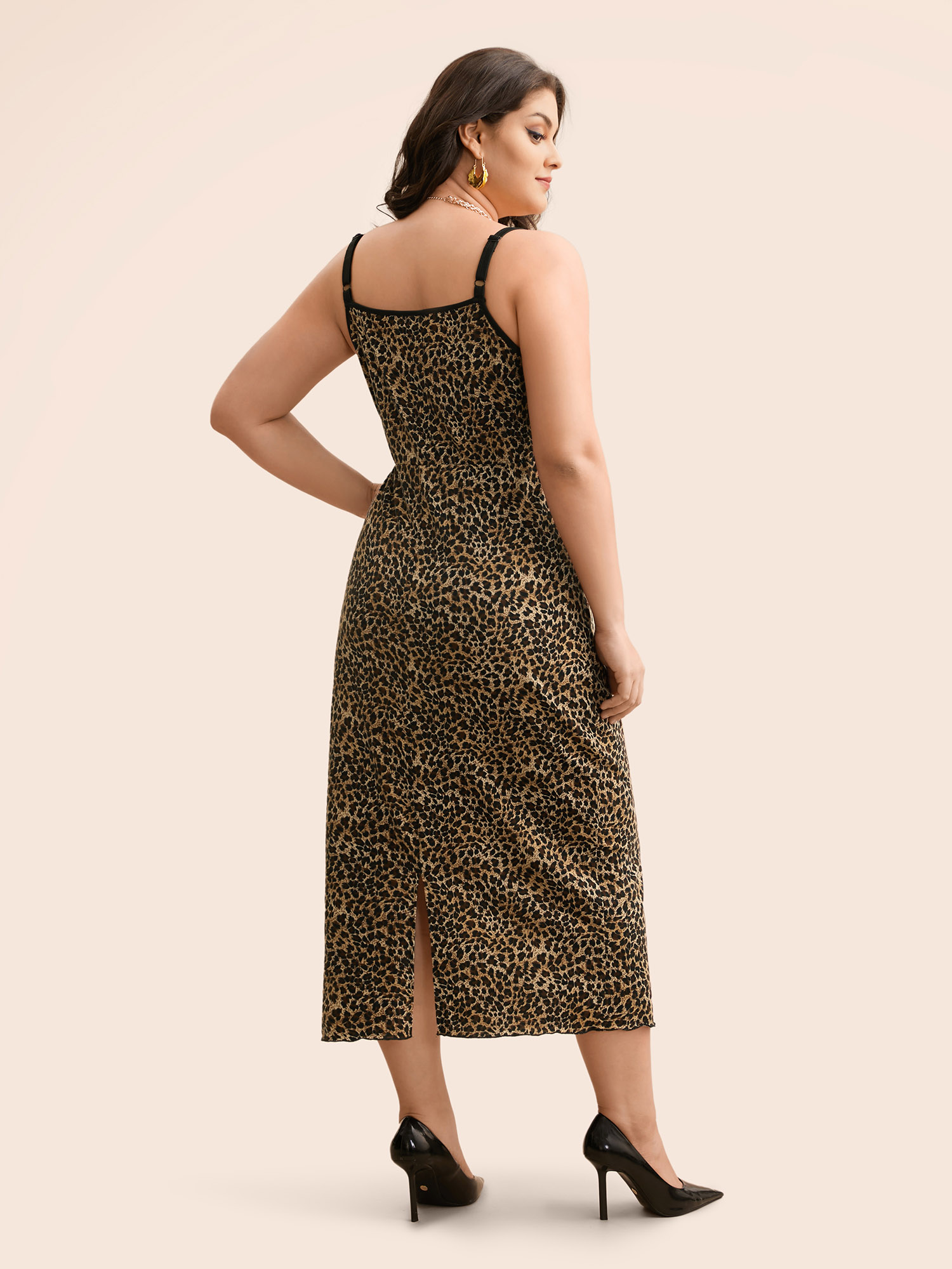 Plus Size Leopard Print Tie Knot Slim Fit Dress Black Women Elegant Tie knot U-neck Sleeveless Curvy BloomChic 28/5X 