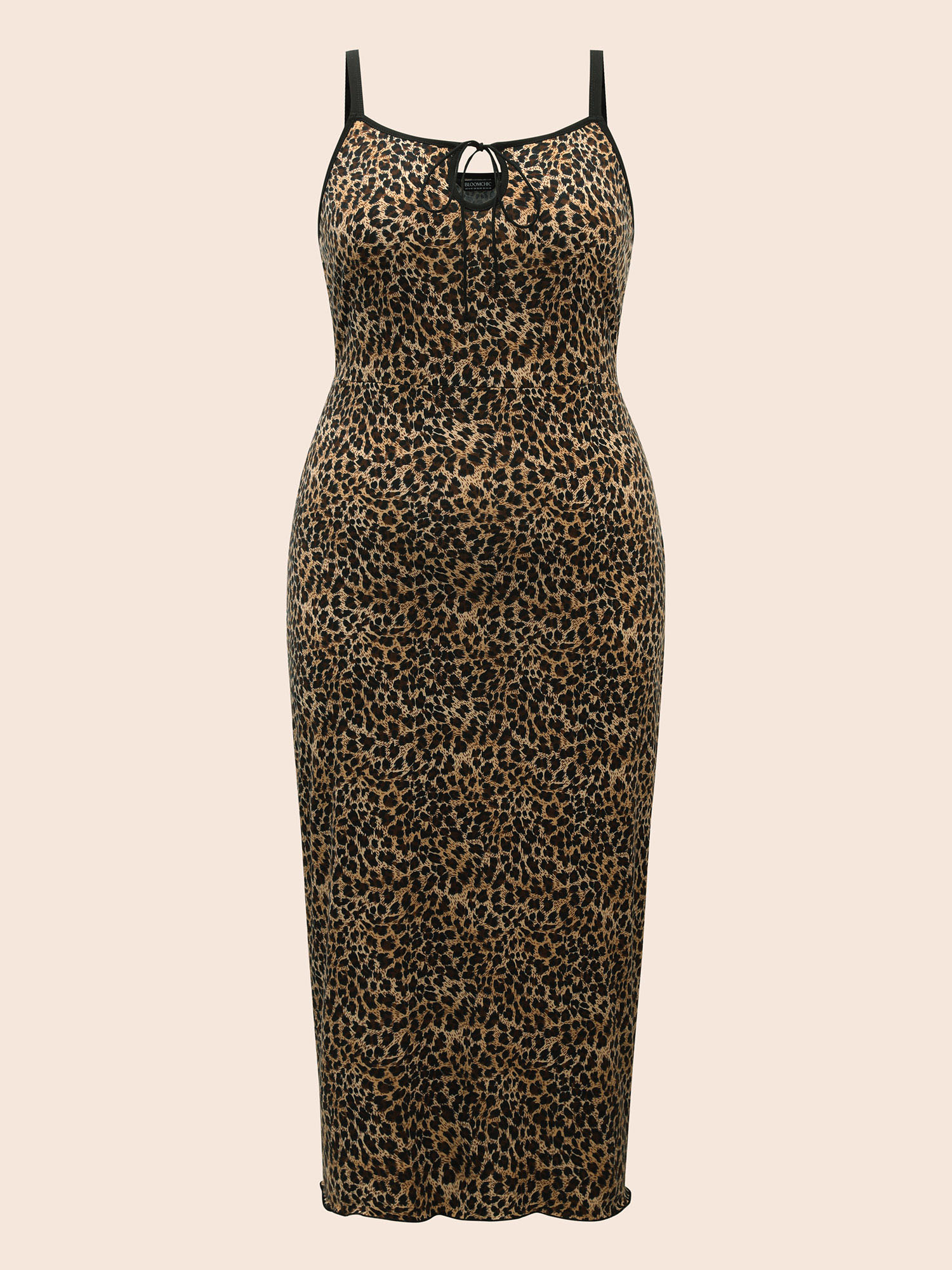 Plus Size Leopard Print Tie Knot Slim Fit Dress Black Women Elegant Tie knot U-neck Sleeveless Curvy BloomChic 28/5X 