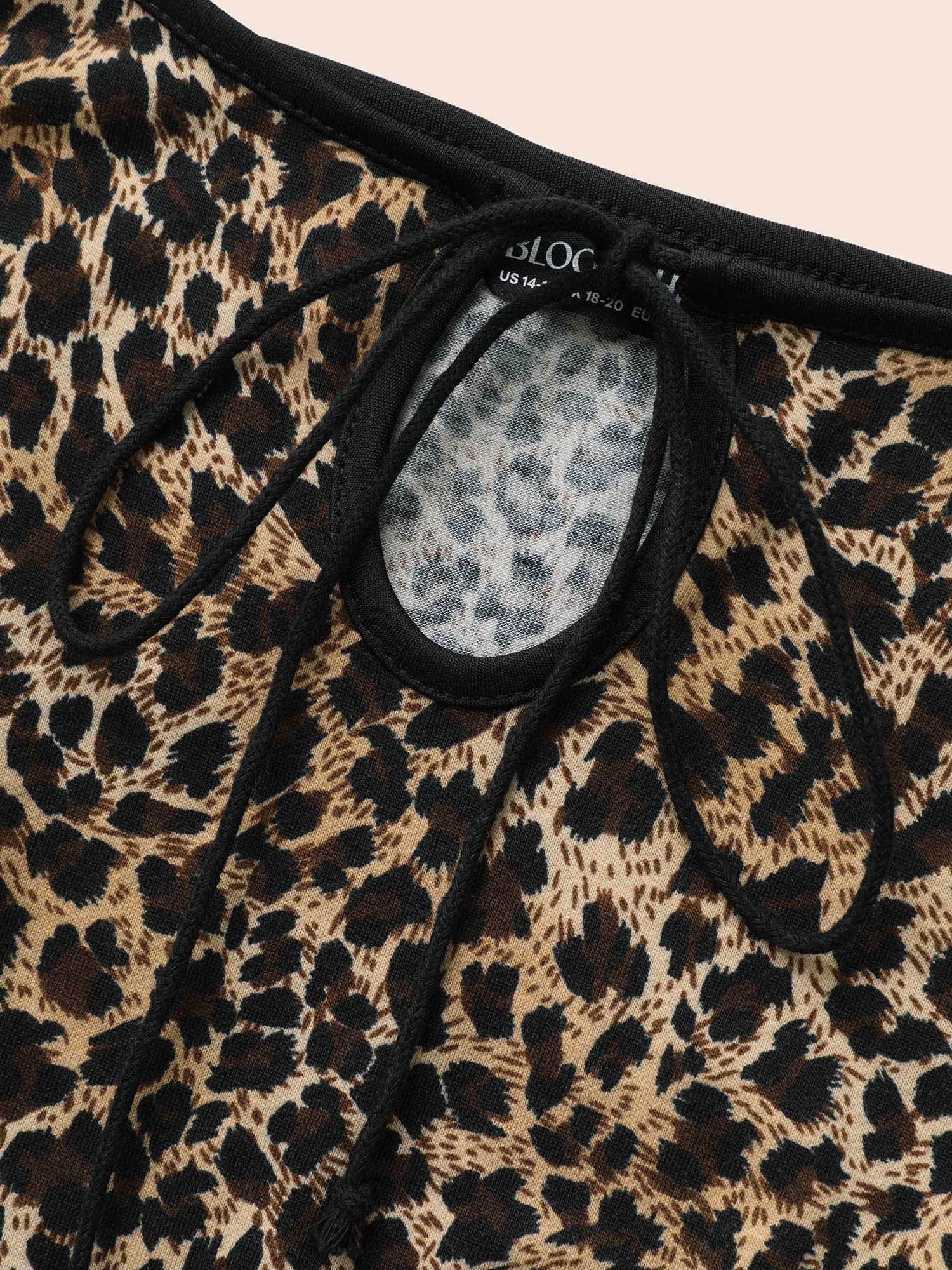 Plus Size Leopard Print Tie Knot Slim Fit Dress Black Women Elegant Tie knot U-neck Sleeveless Curvy BloomChic 28/5X 