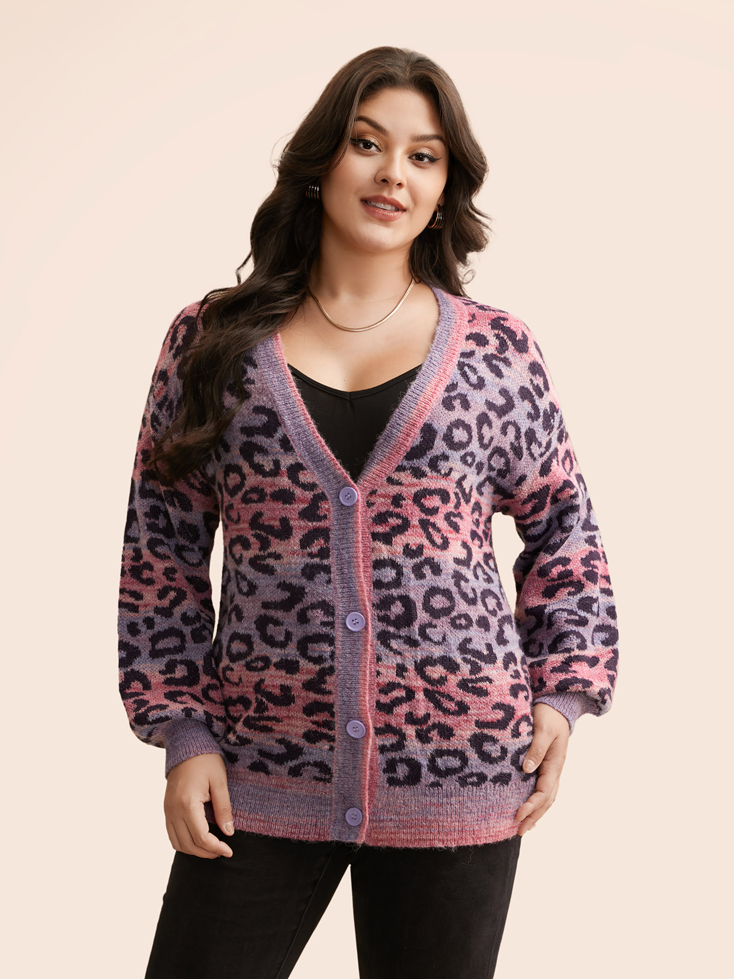 

Plus Size Ombre Leopard Print Drop Shoulder Cardigan Multicolor Women Elegant Loose Long Sleeve Everyday Cardigans BloomChic