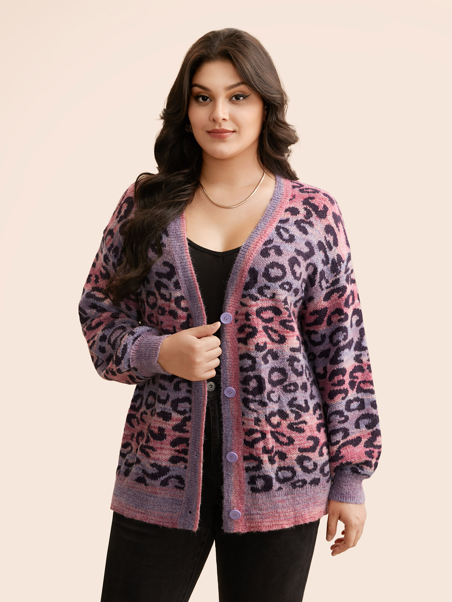 

Plus Size Ombre Leopard Print Drop Shoulder Cardigan Multicolor Women Elegant Loose Long Sleeve Everyday Cardigans BloomChic