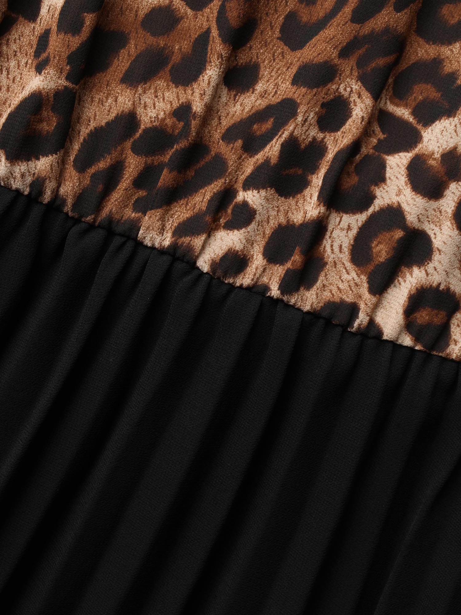 

Plus Size Leopard Print Patchwork Mesh Pleated Dress Leopard Women Elegant Pleated Round Neck Long Sleeve Curvy BloomChic