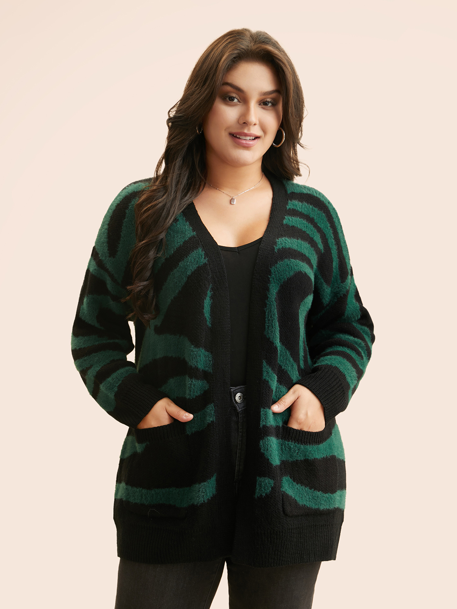 

Plus Size Zebra Jacquard Drop Shoulder Cardigan ArmyGreen Women Casual Loose Long Sleeve Everyday Cardigans BloomChic