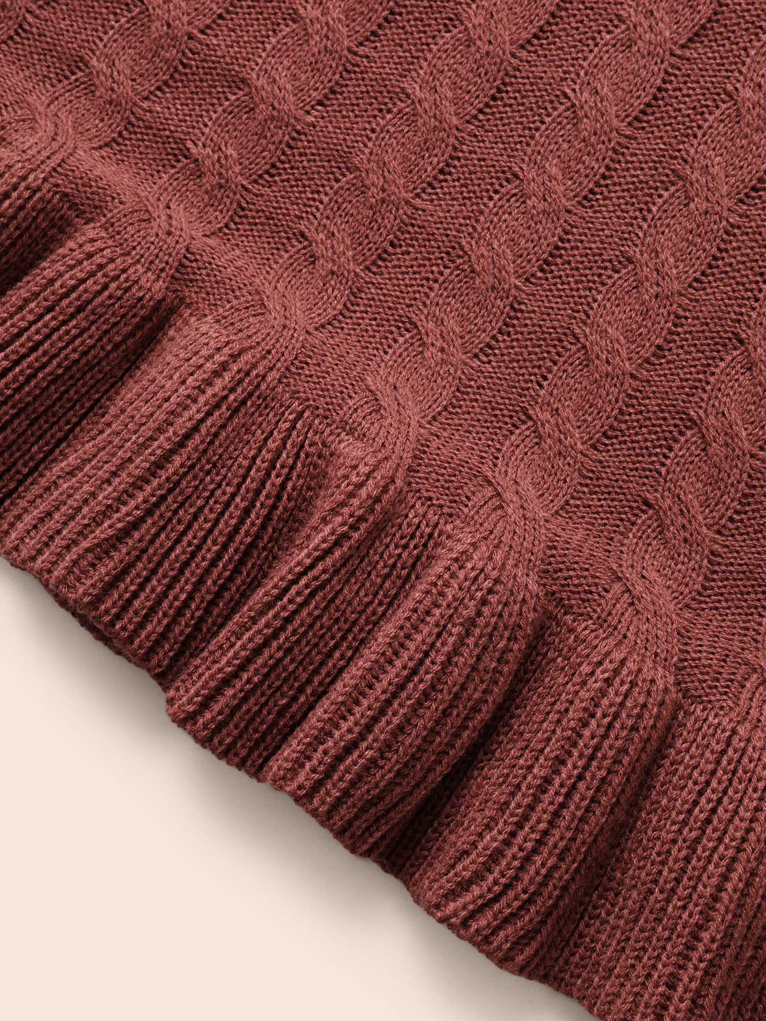 Plus Size Round Neck Cable Knit Ruffle Trim Sweater Dress DustyPink Women Resort Bodycon Long Sleeve Vacation Sweater Dresses BloomChic 30/6X 