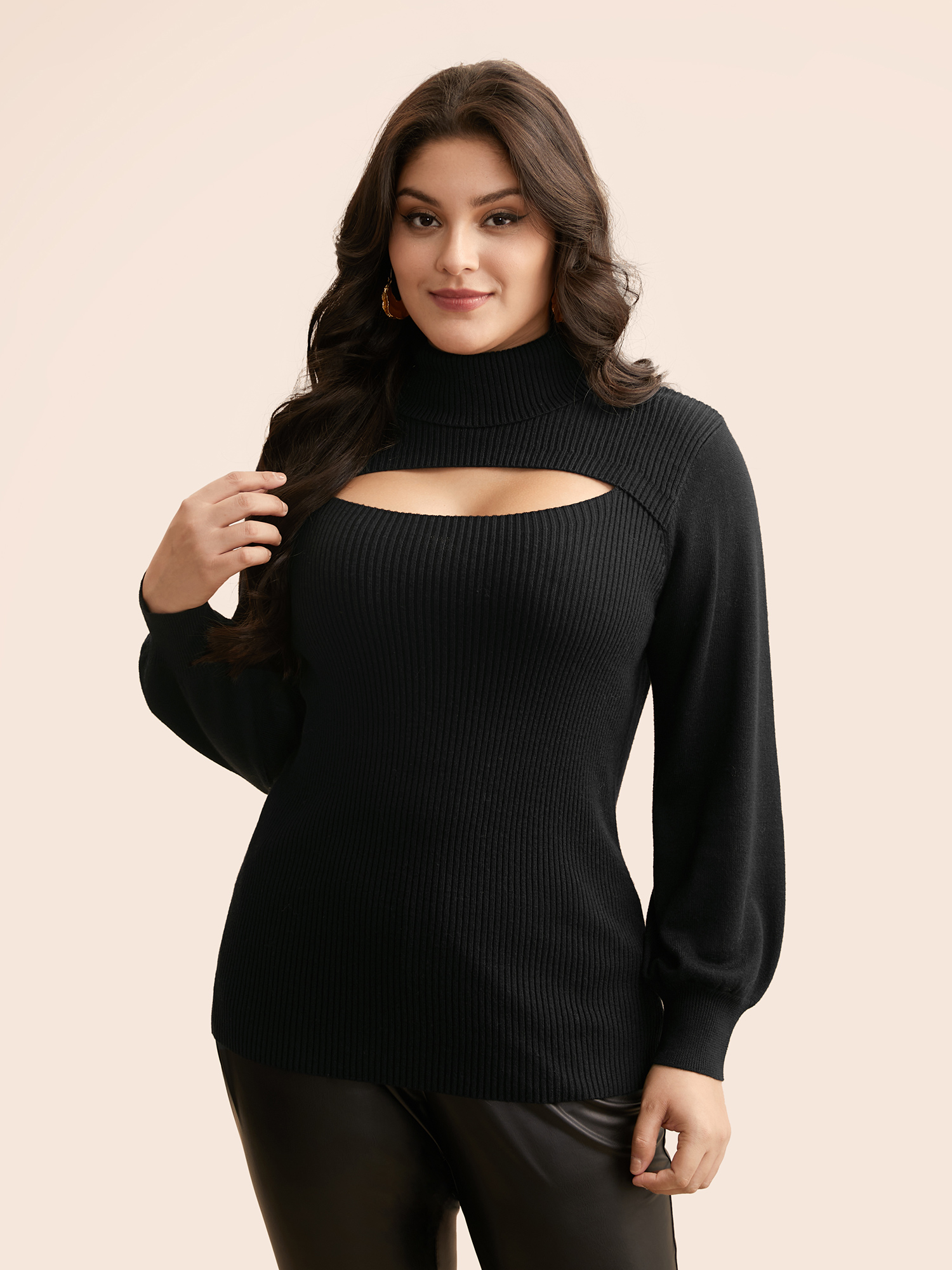 

Plus Size Supersoft Essentials Turtleneck Cut Out Pullover Black Women Elegant Long Sleeve Turtleneck Everyday Pullovers BloomChic