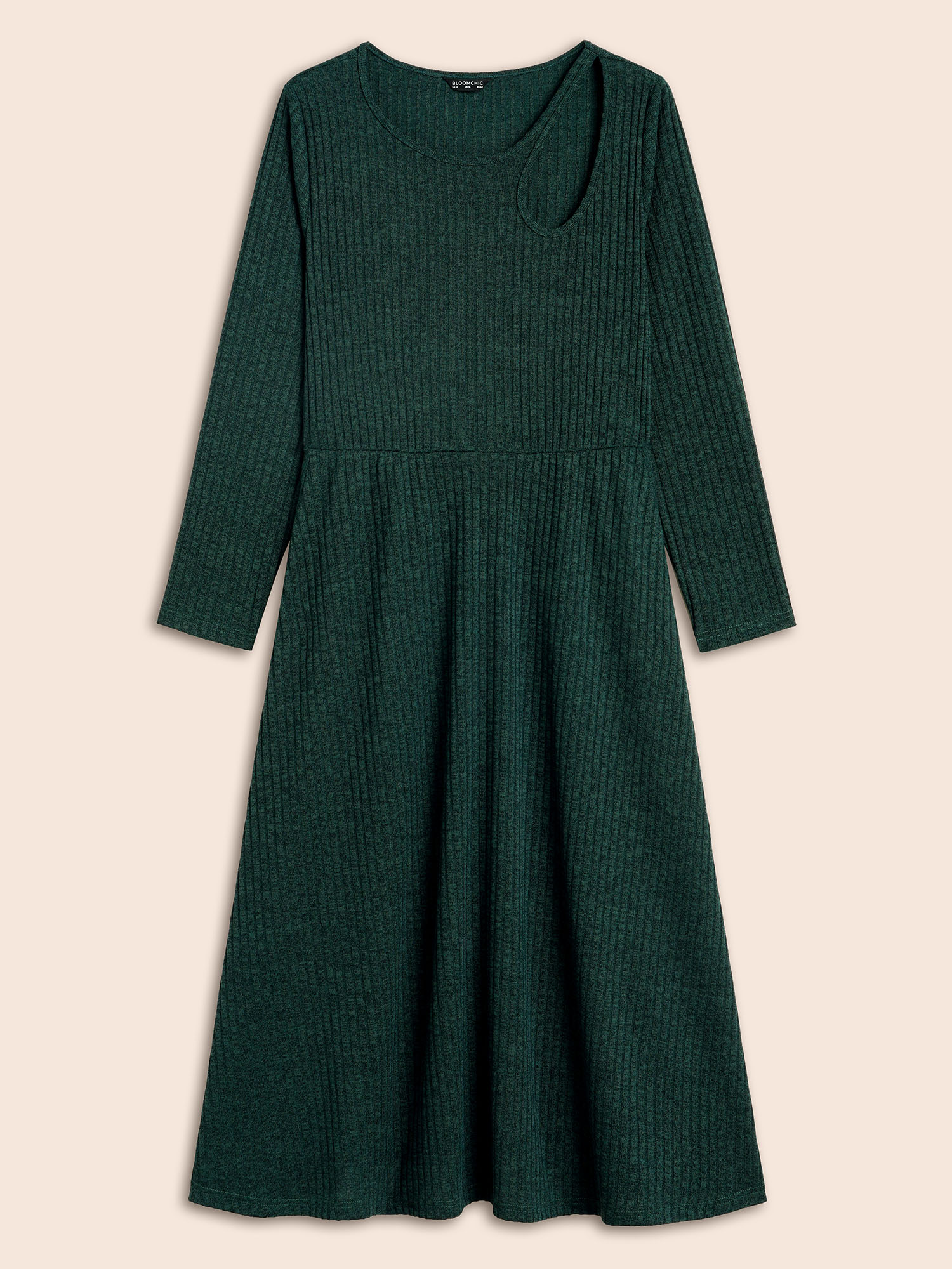 

Plus Size Rib Knit Asymmetrical Neck Midi Dress DarkGreen Women Elegant Texture Asymmetrical Neck Long Sleeve Curvy BloomChic