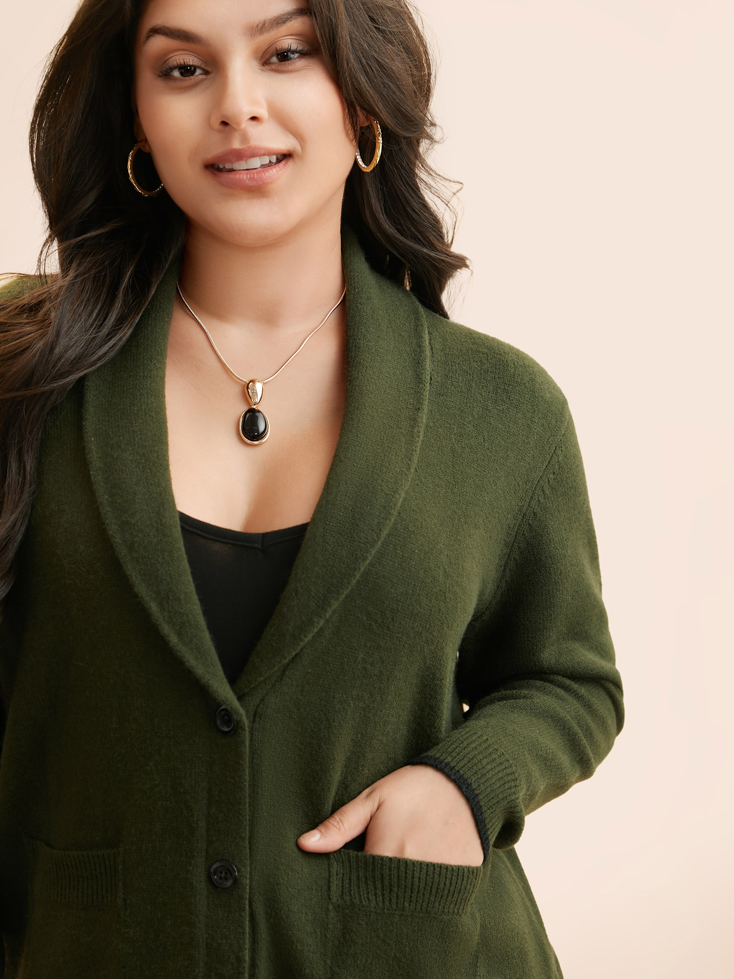 Plus Size Supersoft Essentials Solid Shawl Collar Cardigan ArmyGreen Women Casual Loose Long Sleeve Everyday Cardigans BloomChic 26/4X 