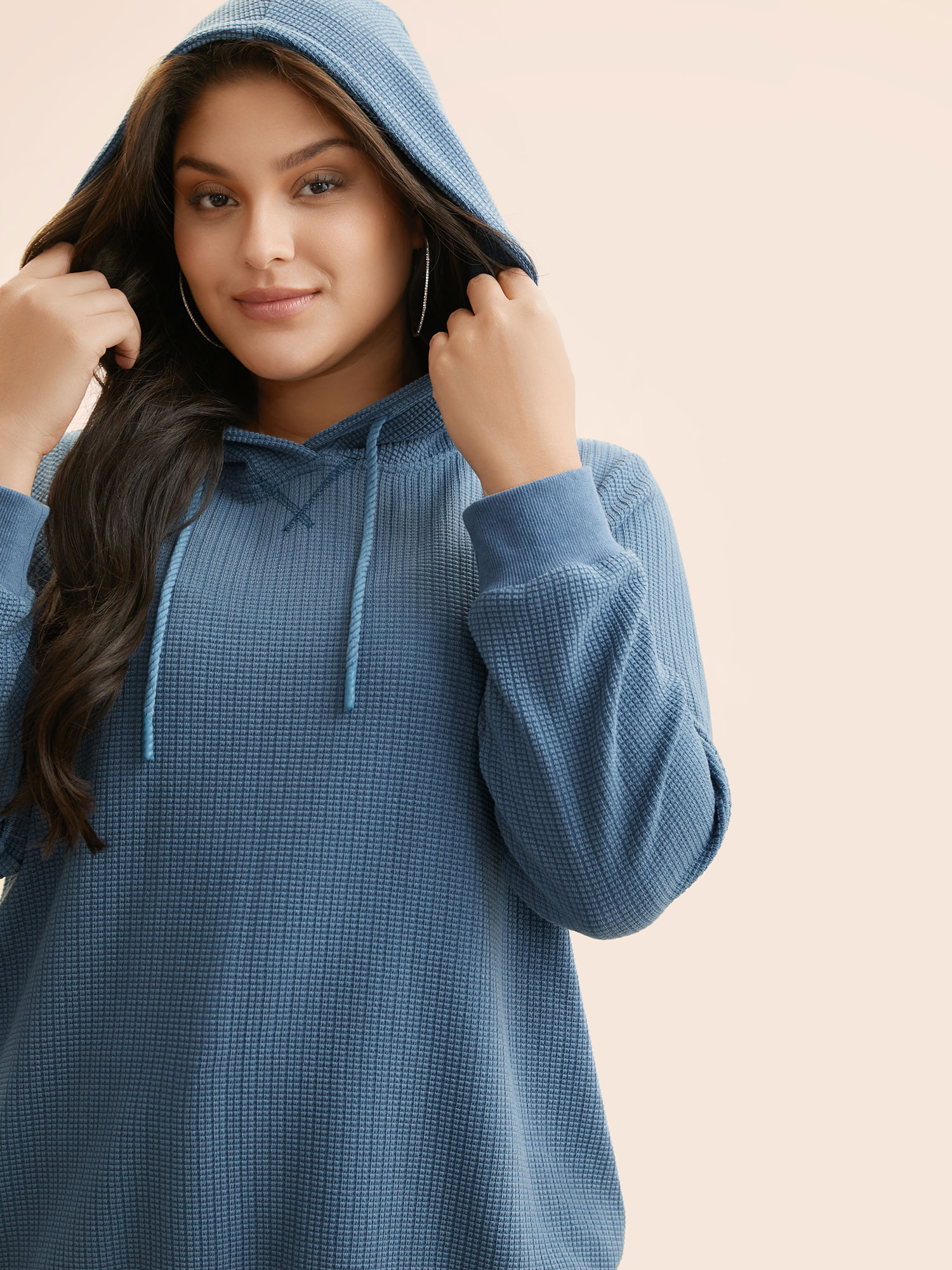 

Plus Size Plain Textured Hooded Drawstring Sweatshirt Women Skyblue Casual Texture Loose Hooded Everyday Sweatshirts BloomChic