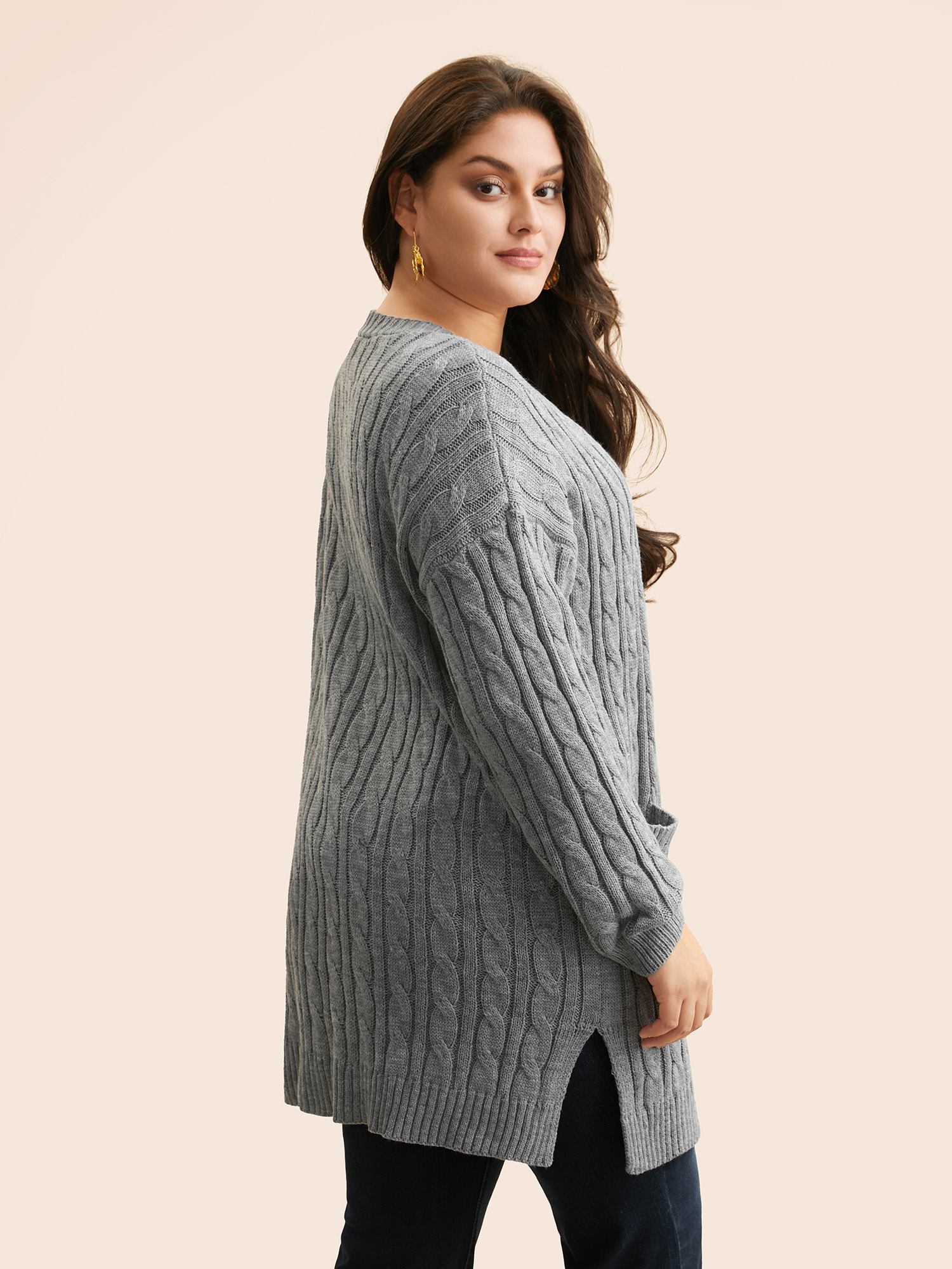 

Plus Size Cable Knit Drop Shoulder Sleeve Cardigan Mediumgray Women Casual Loose Long Sleeve Everyday Cardigans BloomChic