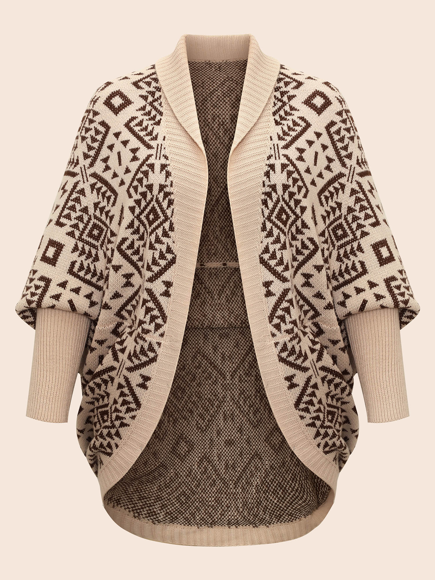 Plus Size Bandana Geometric Dolman Sleeve Cardigan DarkBrown Women Casual Loose Long Sleeve Everyday Cardigans BloomChic 12/L 