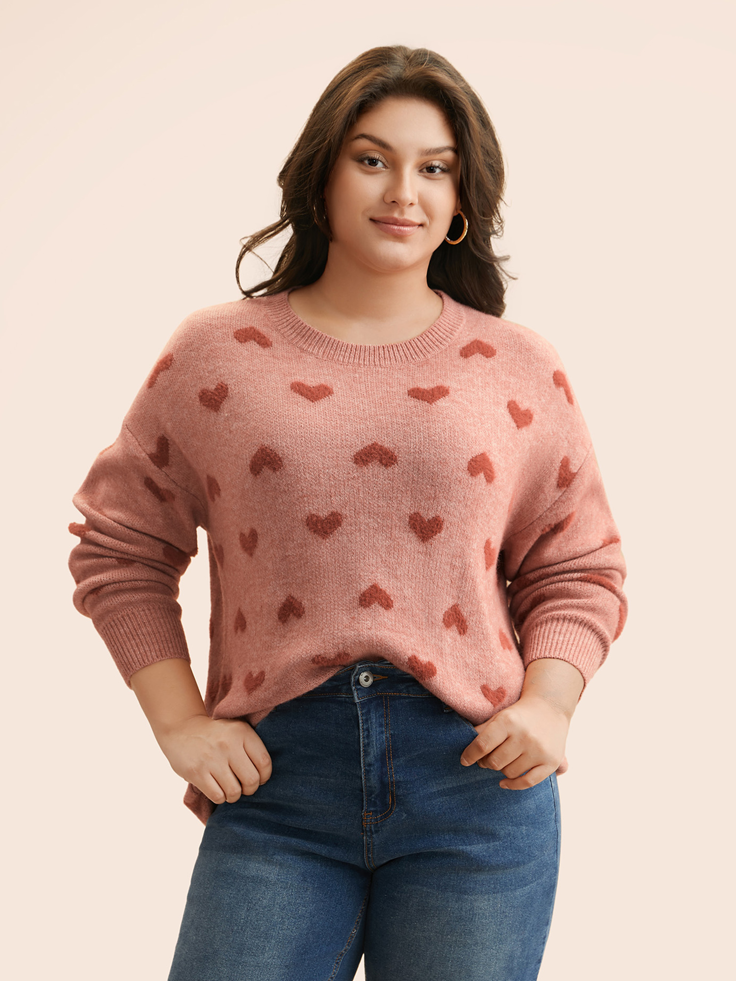 

Plus Size Heart Shaped Drop Shoulder Pullover Watermelon Women Casual Long Sleeve Round Neck Everyday Pullovers BloomChic