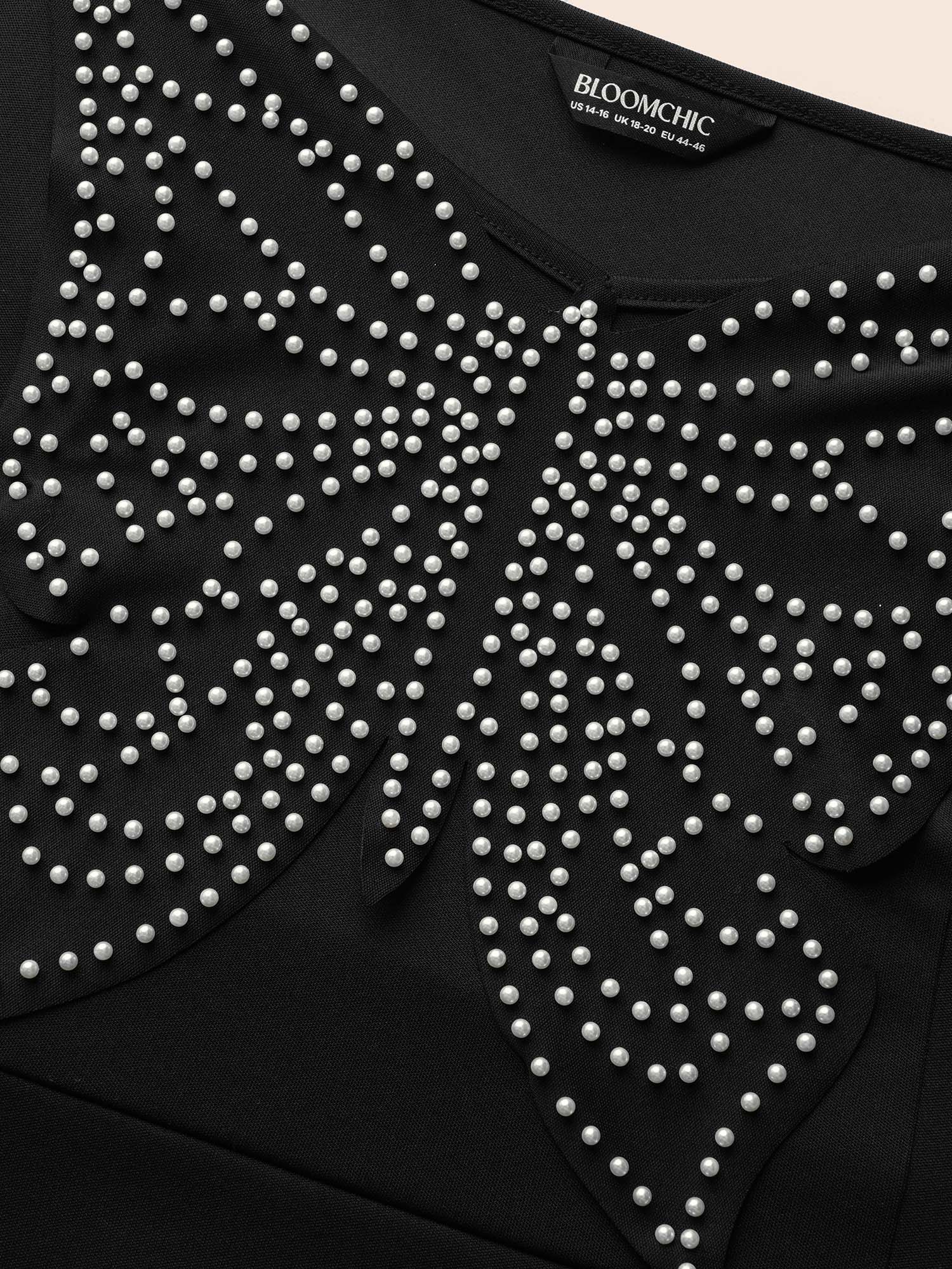 Plus Size Butterfly Pearl Beaded Cami Dress Black Women Elegant Beaded V-neck Sleeveless Curvy BloomChic 12/L 