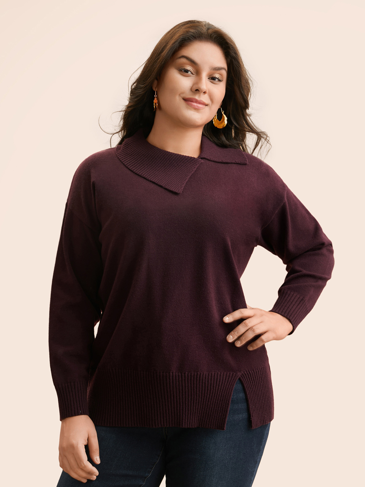 

Plus Size Anti-Pilling Solid Asymmetrical Neck Pullover Deeppurplered Women Casual Long Sleeve Asymmetrical Neck Everyday Pullovers BloomChic