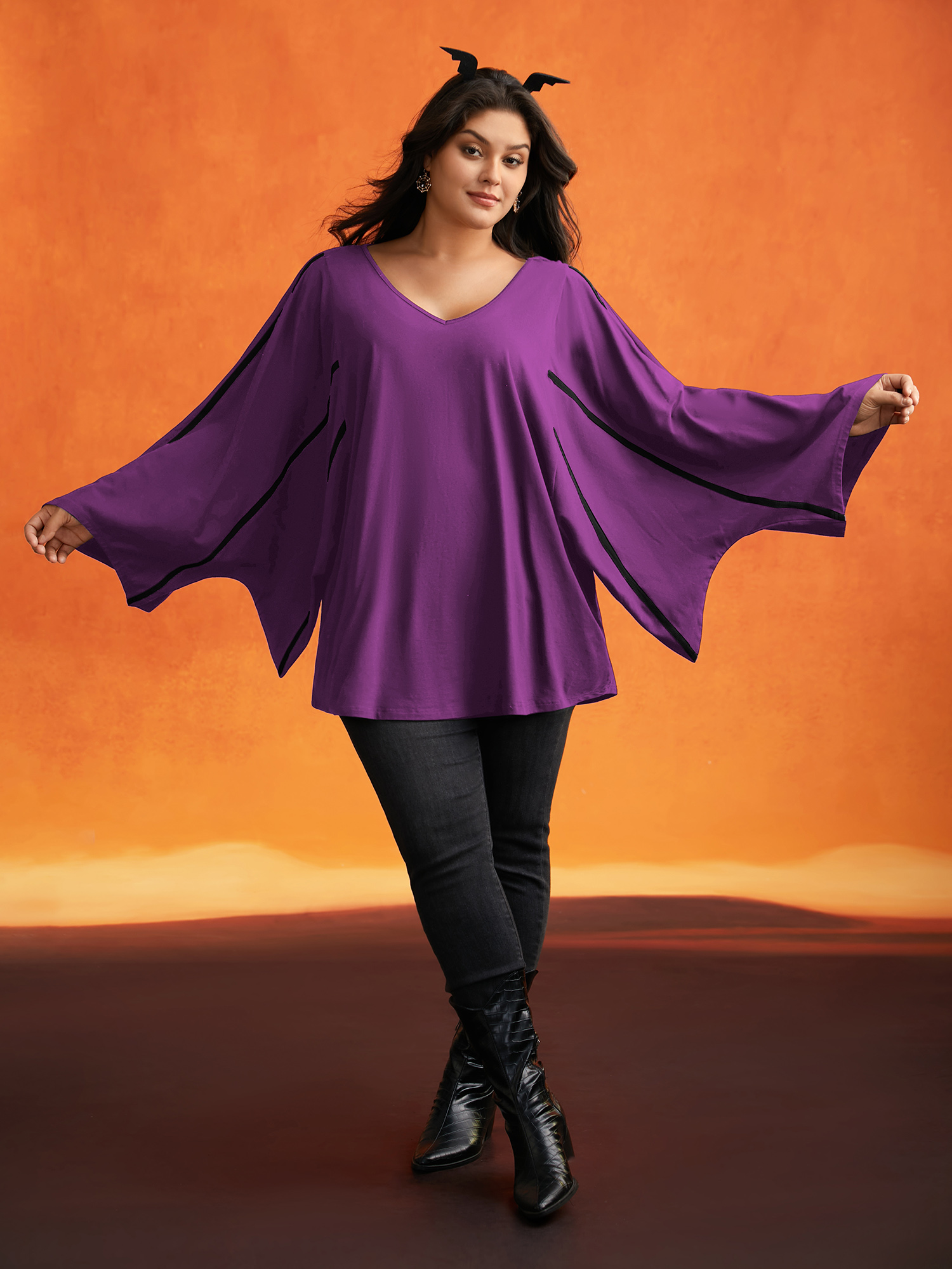 

Plus Size Bat Wing Shaped Sleeves T-shirt Deeppurplered Women Elegant Contrast Non Loose Everyday T-shirts BloomChic