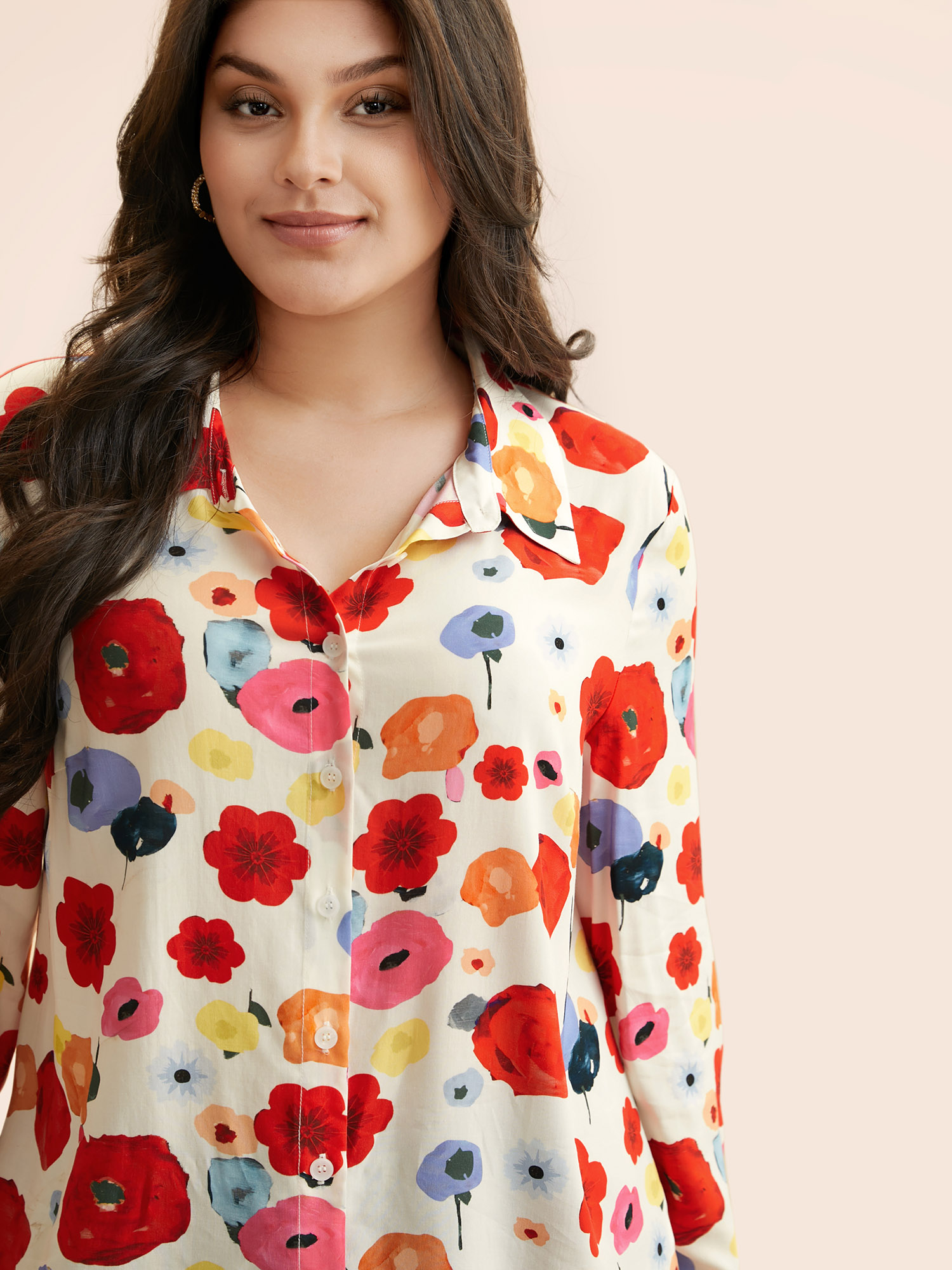 Plus Size Multicolor Contrast Floral Shirt Collar Blouse Women Elegant Long Sleeve Shirt collar Everyday Blouses BloomChic 22-24/3X 
