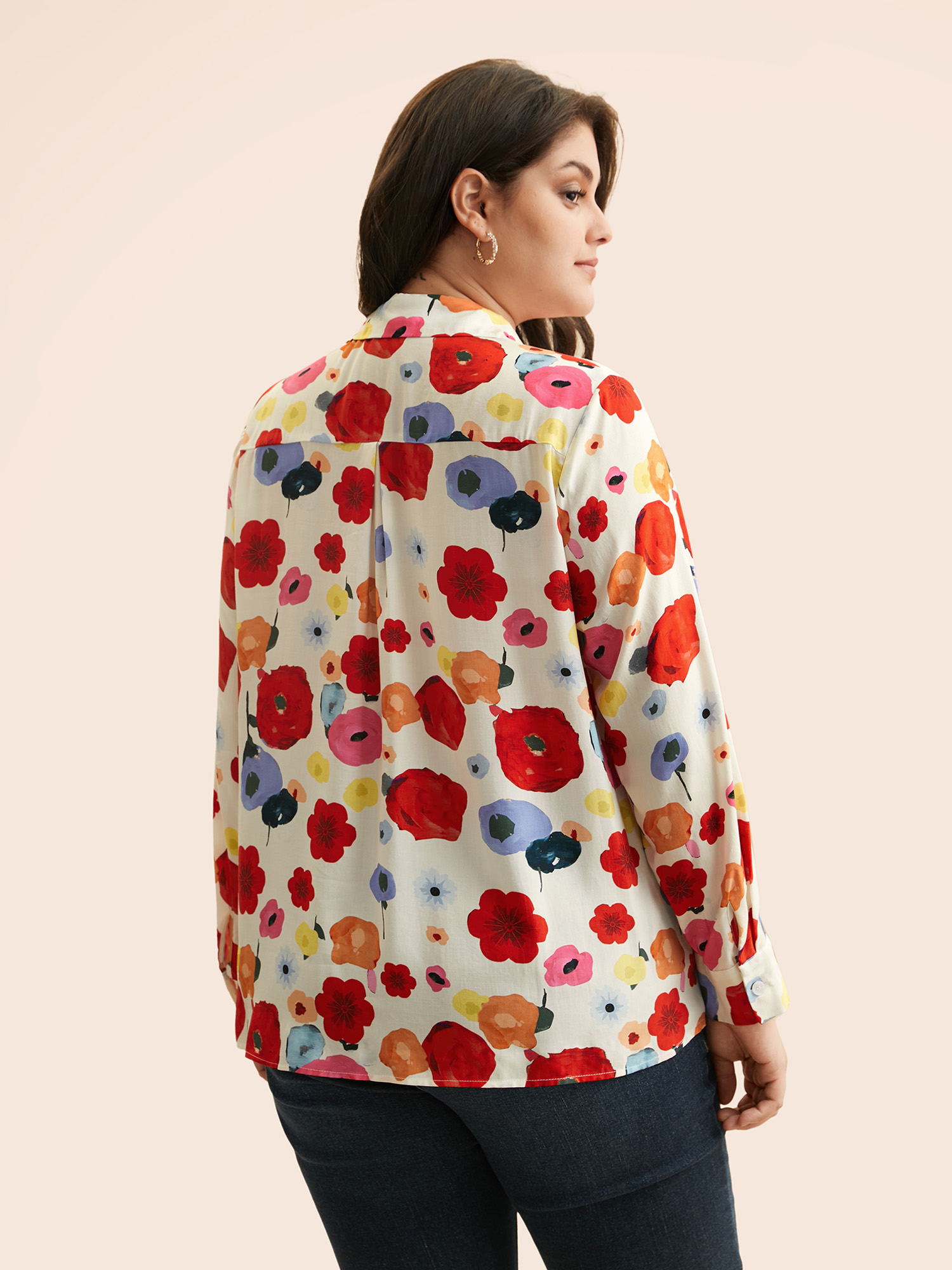 Plus Size Multicolor Contrast Floral Shirt Collar Blouse Women Elegant Long Sleeve Shirt collar Everyday Blouses BloomChic 22-24/3X 