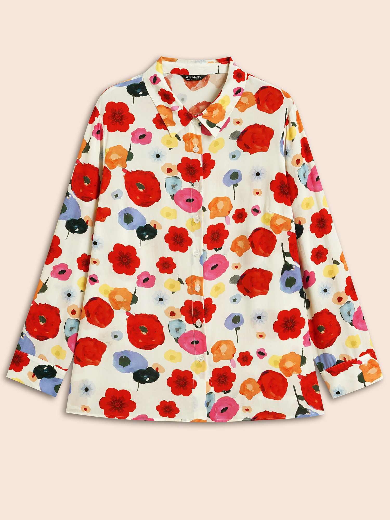 Plus Size Multicolor Contrast Floral Shirt Collar Blouse Women Elegant Long Sleeve Shirt collar Everyday Blouses BloomChic 22-24/3X 