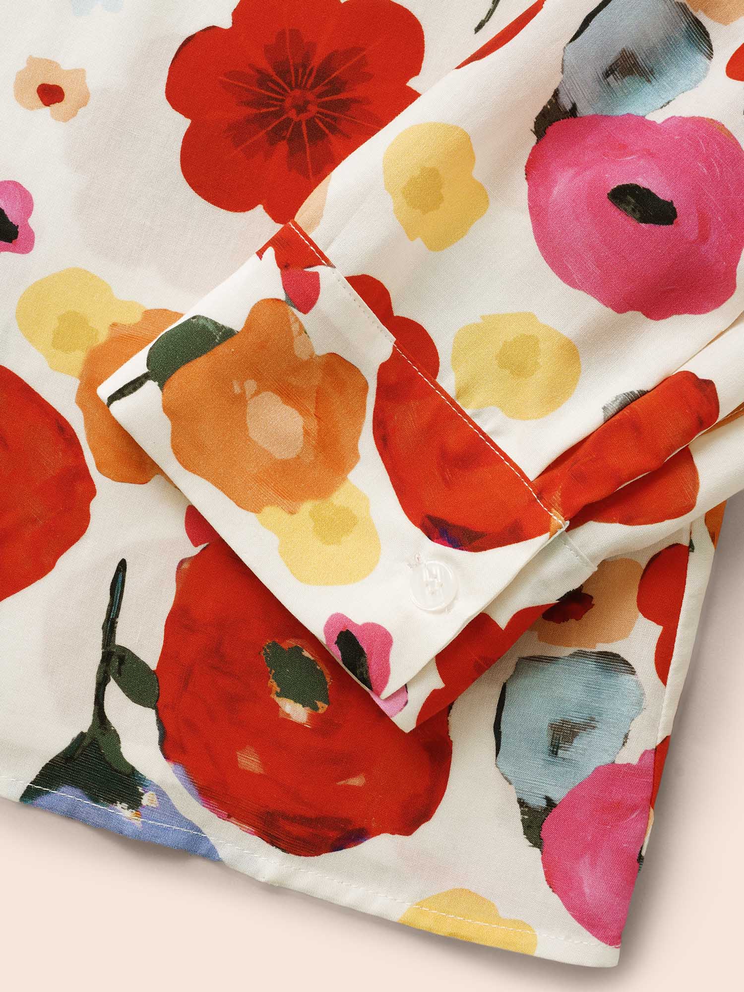 Plus Size Multicolor Contrast Floral Shirt Collar Blouse Women Elegant Long Sleeve Shirt collar Everyday Blouses BloomChic 22-24/3X 
