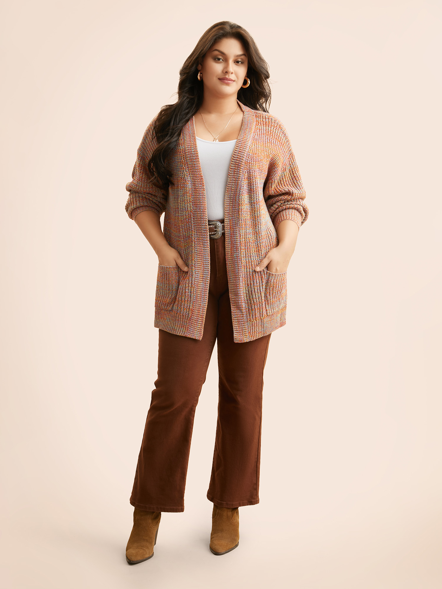 Plus Size Heather Patch Pocket Drop Shoulder Cardigan Multicolor Women Casual Loose Long Sleeve Everyday Cardigans BloomChic 22-24/3X 