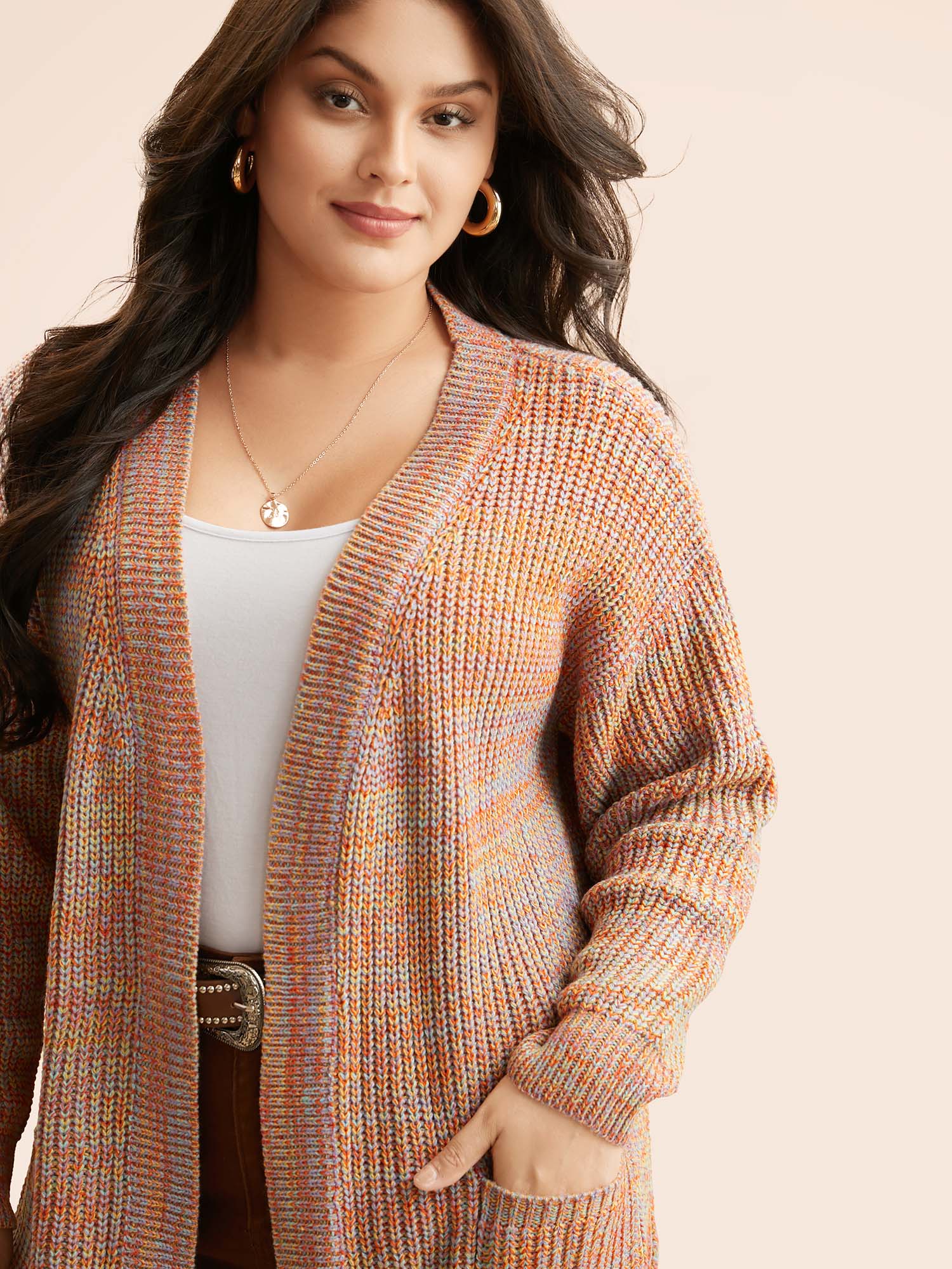Plus Size Heather Patch Pocket Drop Shoulder Cardigan Multicolor Women Casual Loose Long Sleeve Everyday Cardigans BloomChic 22-24/3X 