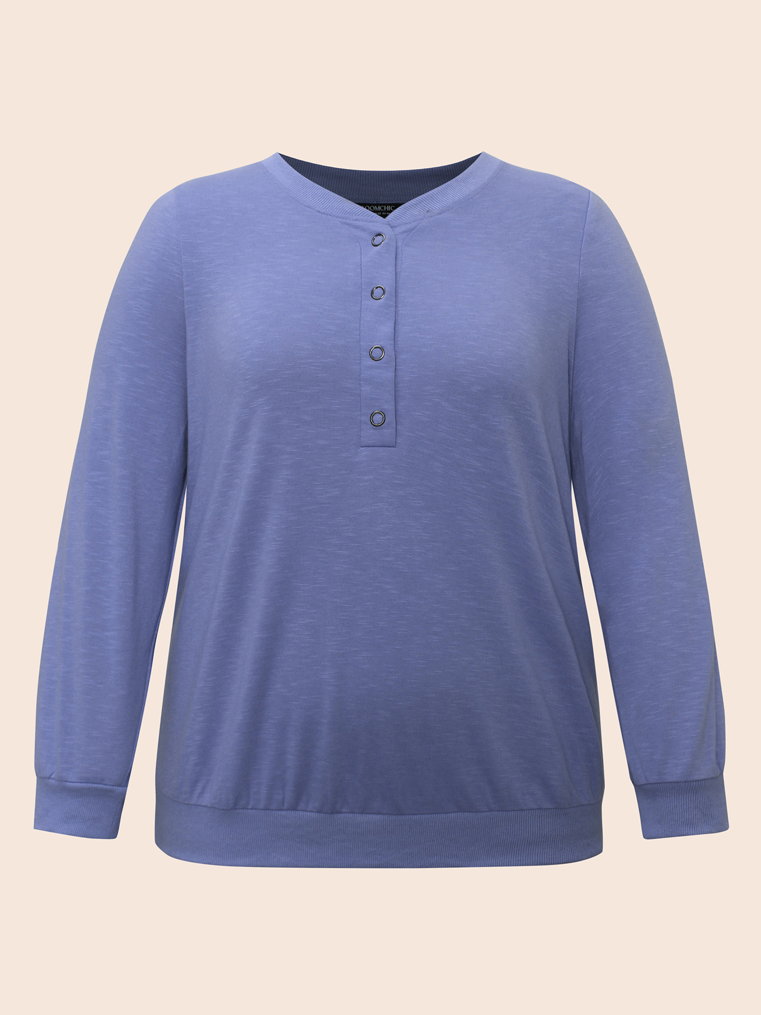 Plus Size Plain Notched Collar Button Up Sweatshirt Women Bluepurple Casual Patchwork Notched collar Everyday Sweatshirts BloomChic 12/L 