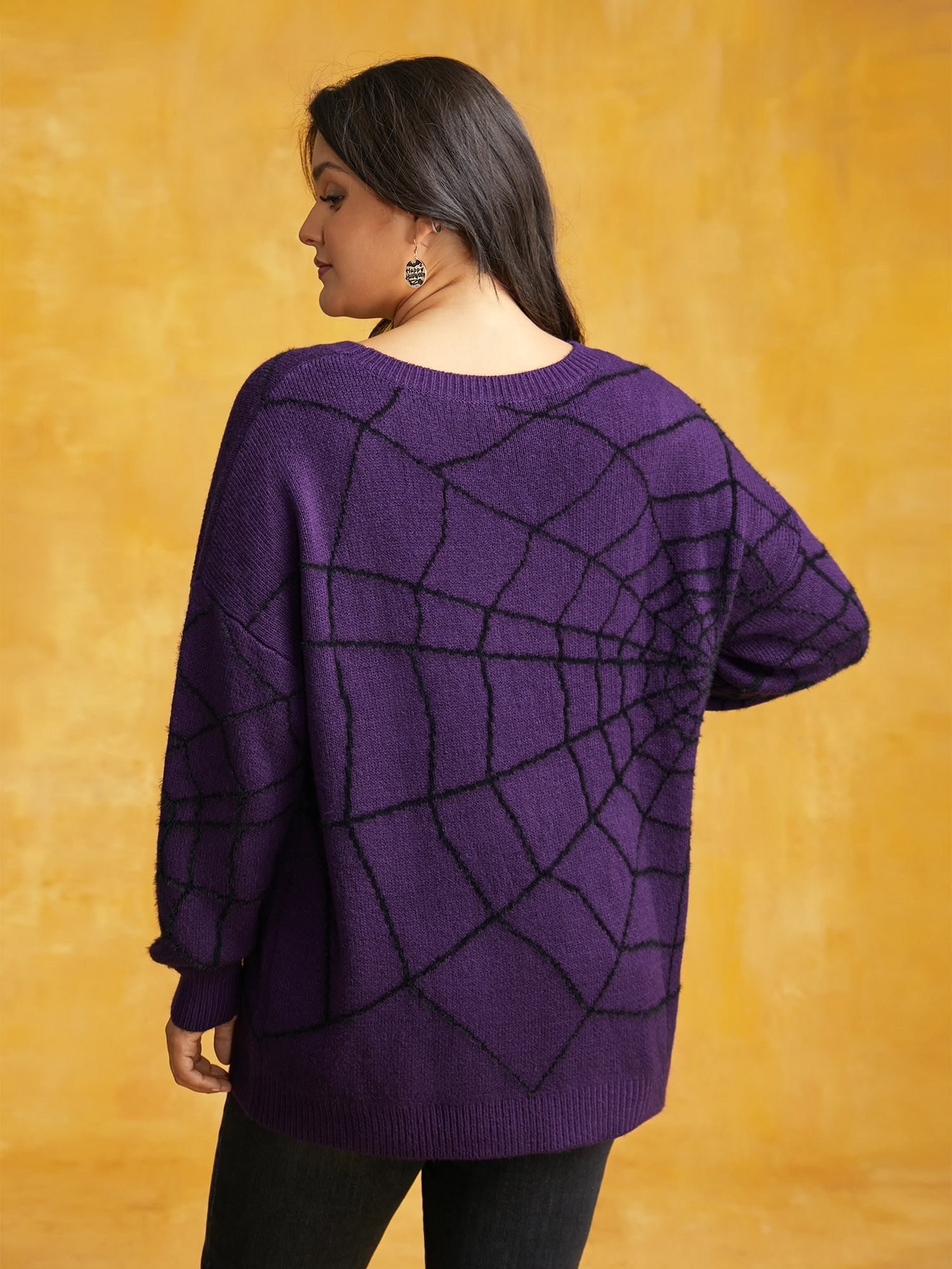 

Plus Size Textured Spider Web Crew Neck Pullover Eggplant Women Casual Long Sleeve Round Neck Everyday Pullovers BloomChic