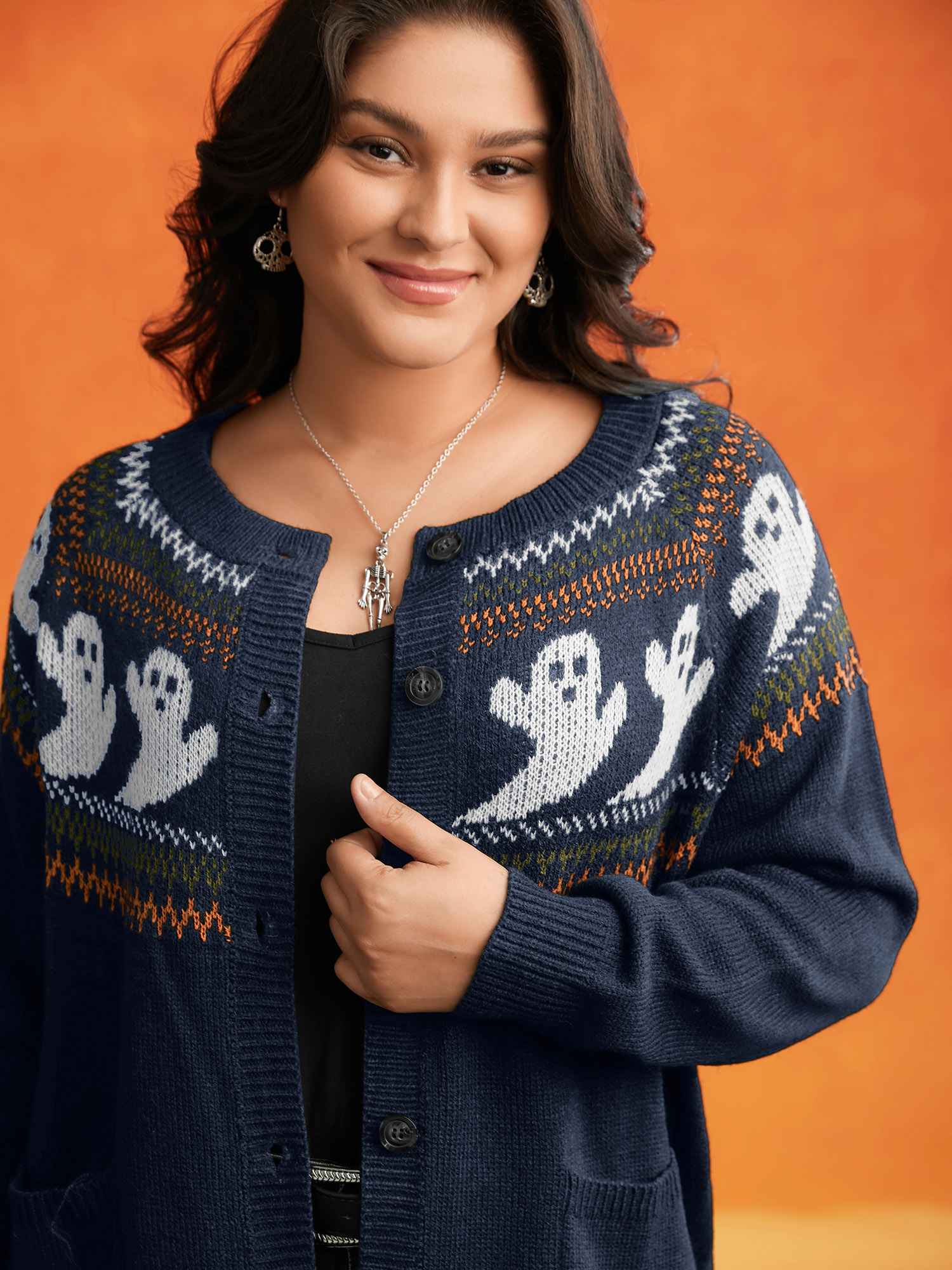 

Plus Size Ghostly Fair Isle Button-Up Cardigan Indigo Women Casual Long Sleeve Everyday Cardigans BloomChic