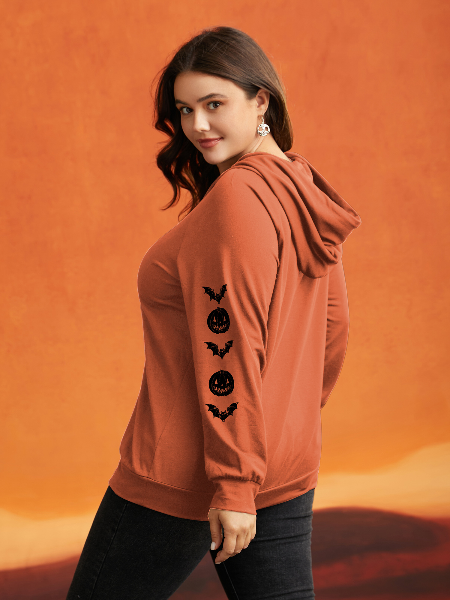 Plus Size Trick & Chic Graphic Sweatshirt Women Brightorange Casual Drawstring Hooded Everyday Sweatshirts BloomChic 18-20/2X 