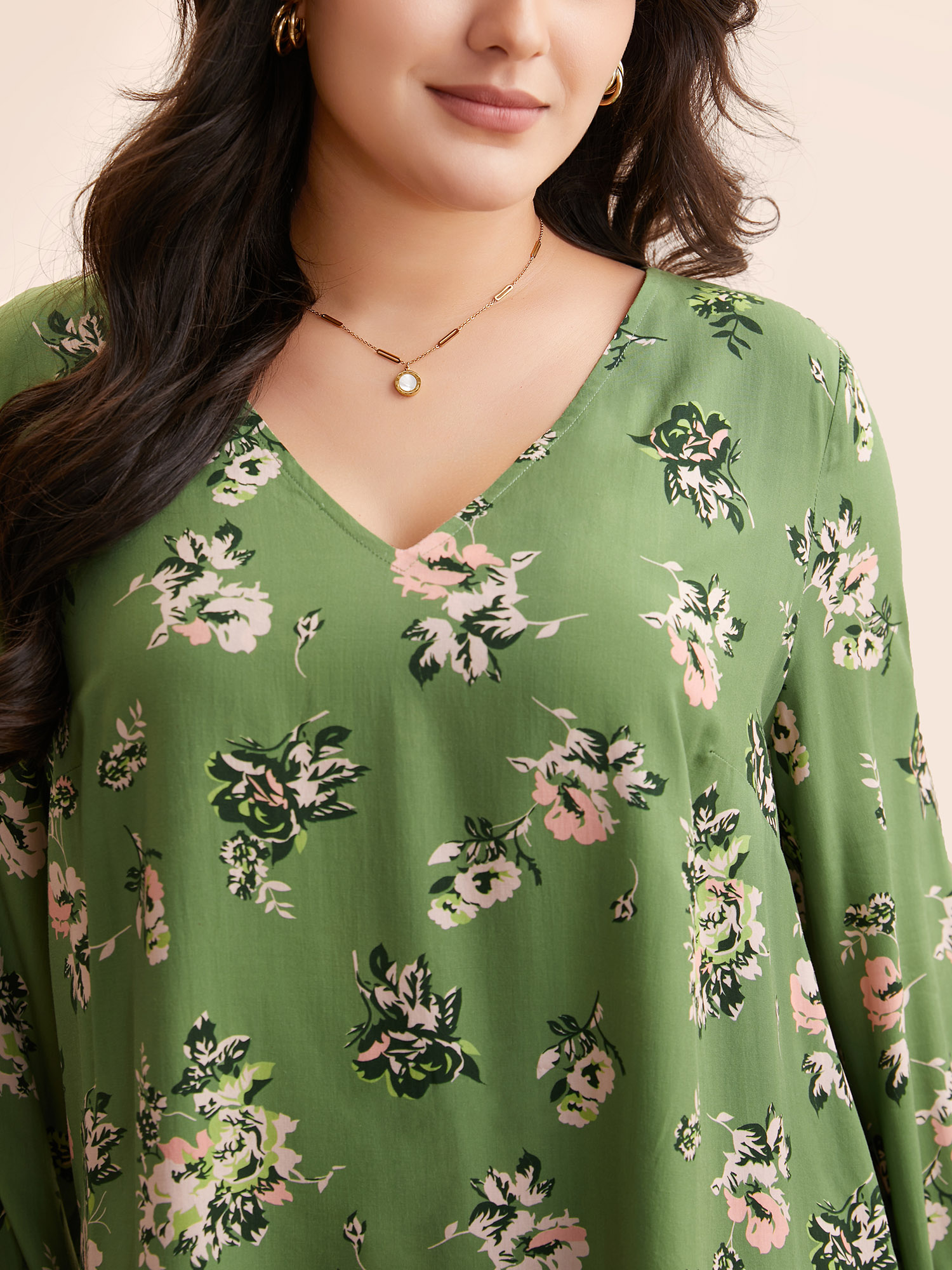 

Plus Size Applegreen Floral Overlapping Asymmetrical Hem Blouse Women Elegant Long Sleeve V-neck Everyday Blouses BloomChic