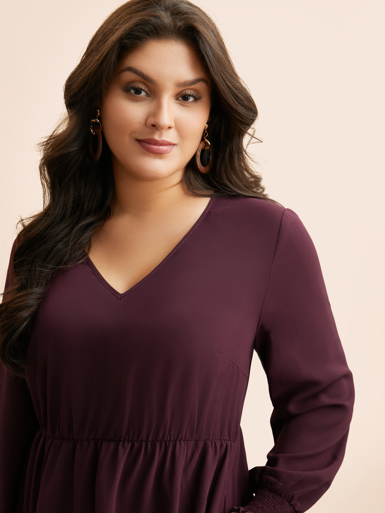 Plus Size Floral Embroidered Crochet Lace Midi Dress Eggplant Women Resort Woven ribbon&lace trim V-neck Long Sleeve Curvy BloomChic 12/L 