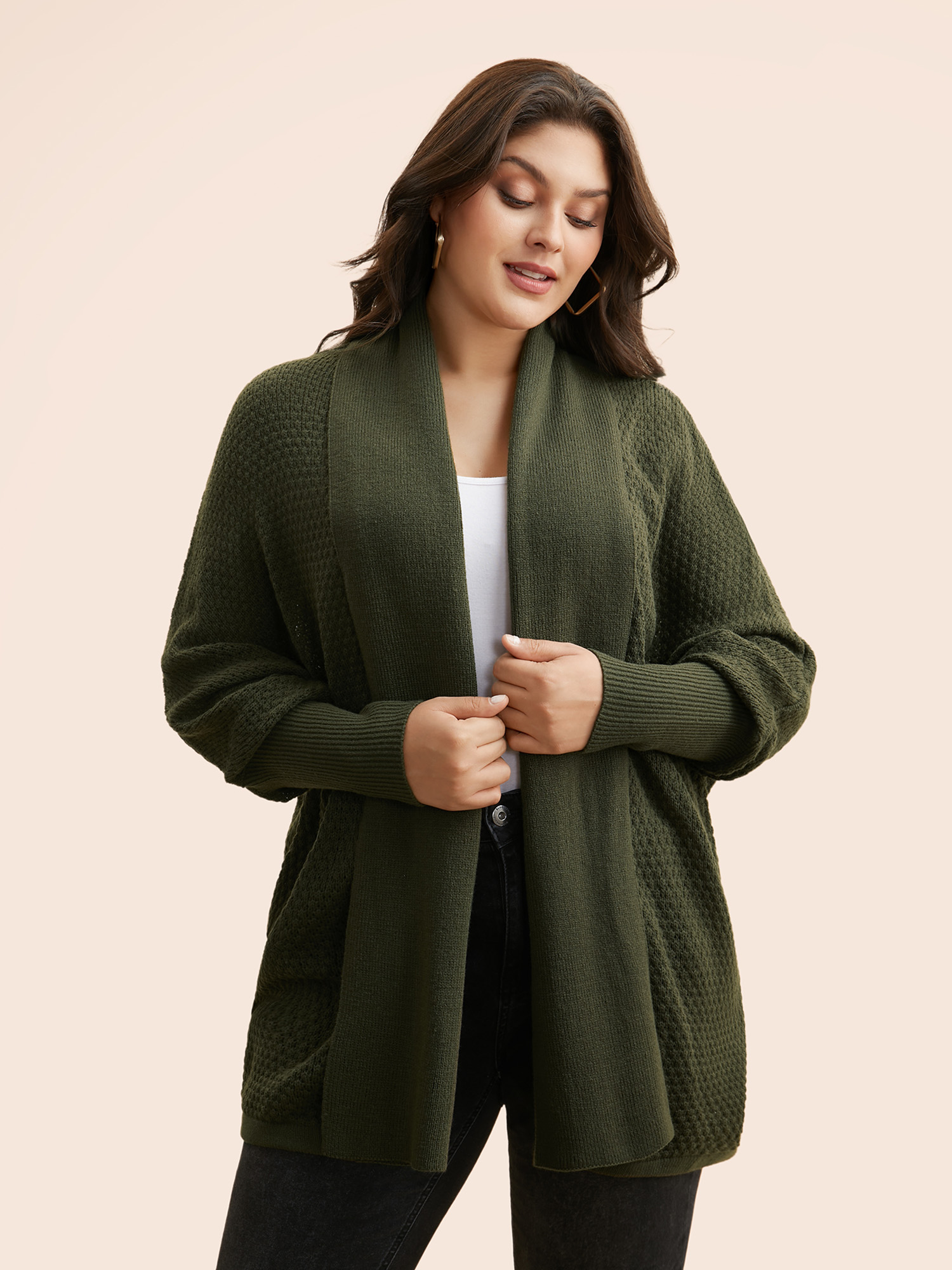 

Plus Size Texture Lapel Collar Dolman Sleeve Cardigan ArmyGreen Women Casual Long Sleeve Everyday Cardigans BloomChic