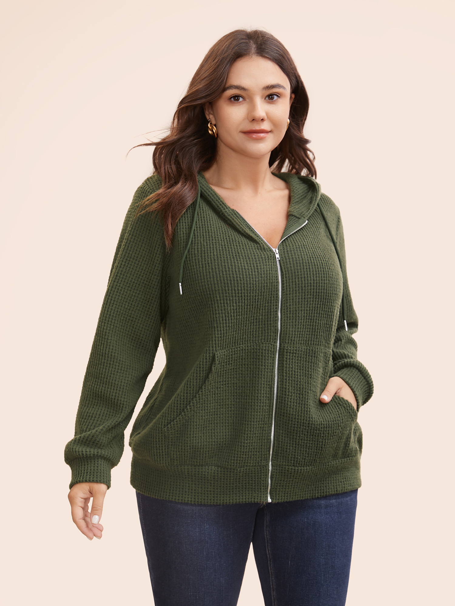 

Plus Size Texture Pocket Drawstring Hooded Sweatshirt Women ArmyGreen Casual Texture Hooded Everyday Sweatshirts BloomChic