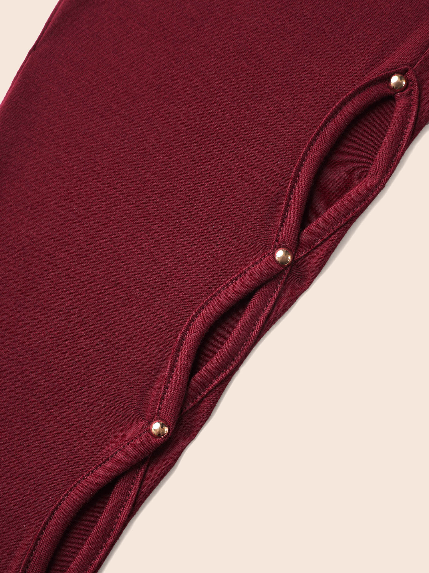 Plus Size Pearl Beaded Cut Out Midi Dress Burgundy Women Elegant Beaded Round Neck Long Sleeve Curvy BloomChic 14-16/1X 