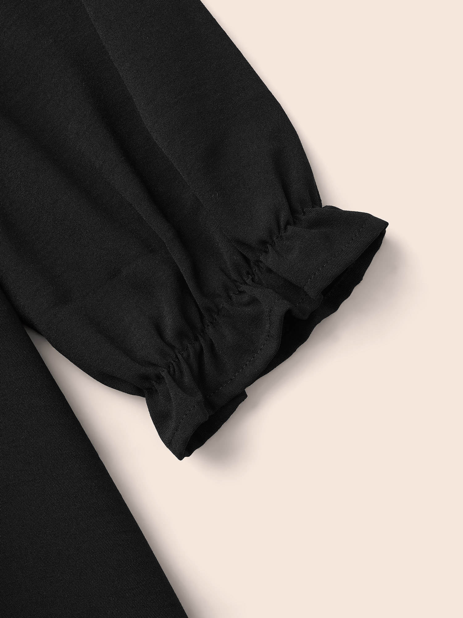 Plus Size Bandana Tie Knot Lantern Sleeve Dress Black Women Resort Woven ribbon&lace trim Flat collar with V-notch Long Sleeve Curvy BloomChic 28/5X 