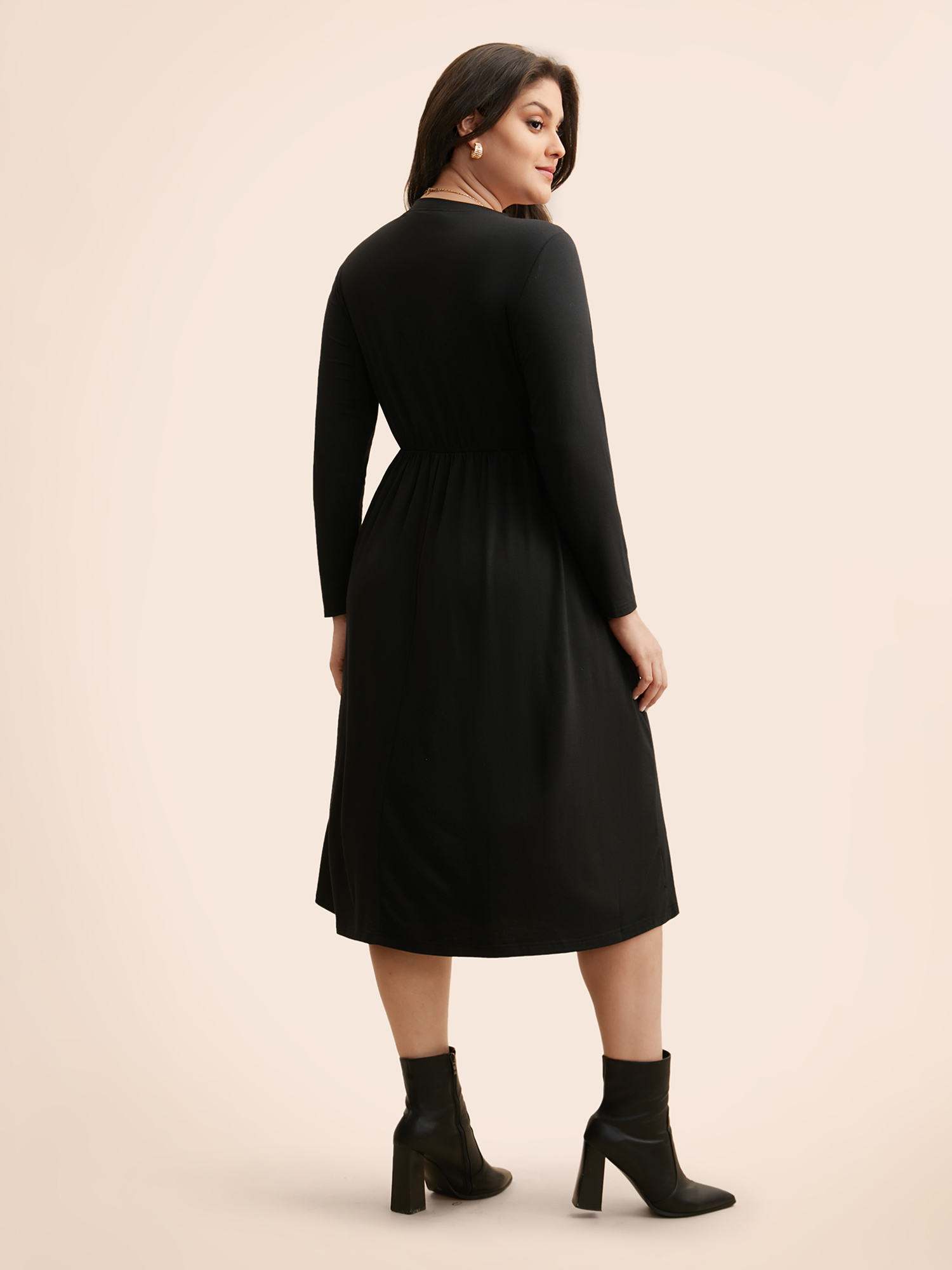 Plus Size Butterfly Embroidered V Neck Midi Dress Black Women Elegant Embroidered V-neck Long Sleeve Curvy BloomChic 22-24/3X 
