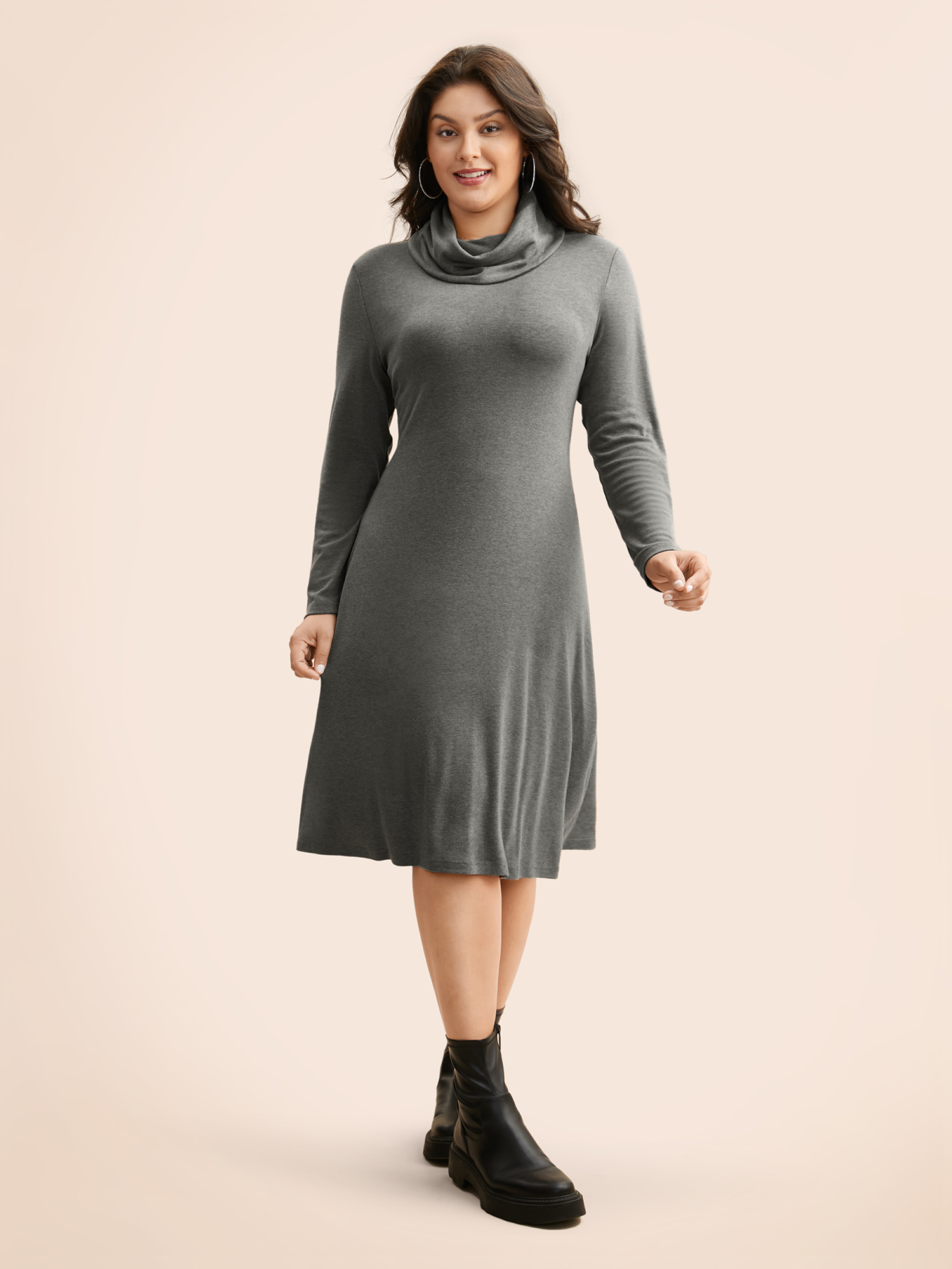 

Plus Size Solid Turtleneck High Stretch Dress DimGray Women Casual Non Turtleneck Long Sleeve Curvy BloomChic