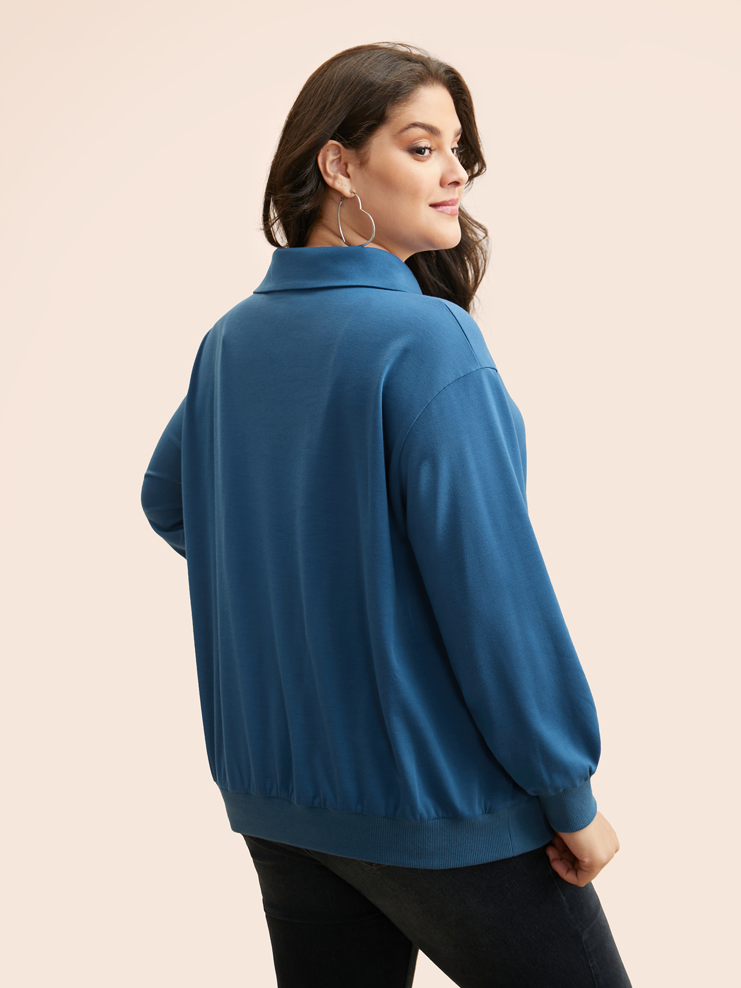 Plus Size Lapel Collar O Ring Zipper Sweatshirt Women Mediumblue Casual Patchwork Loose Lapel Collar Everyday Sweatshirts BloomChic 22-24/3X 