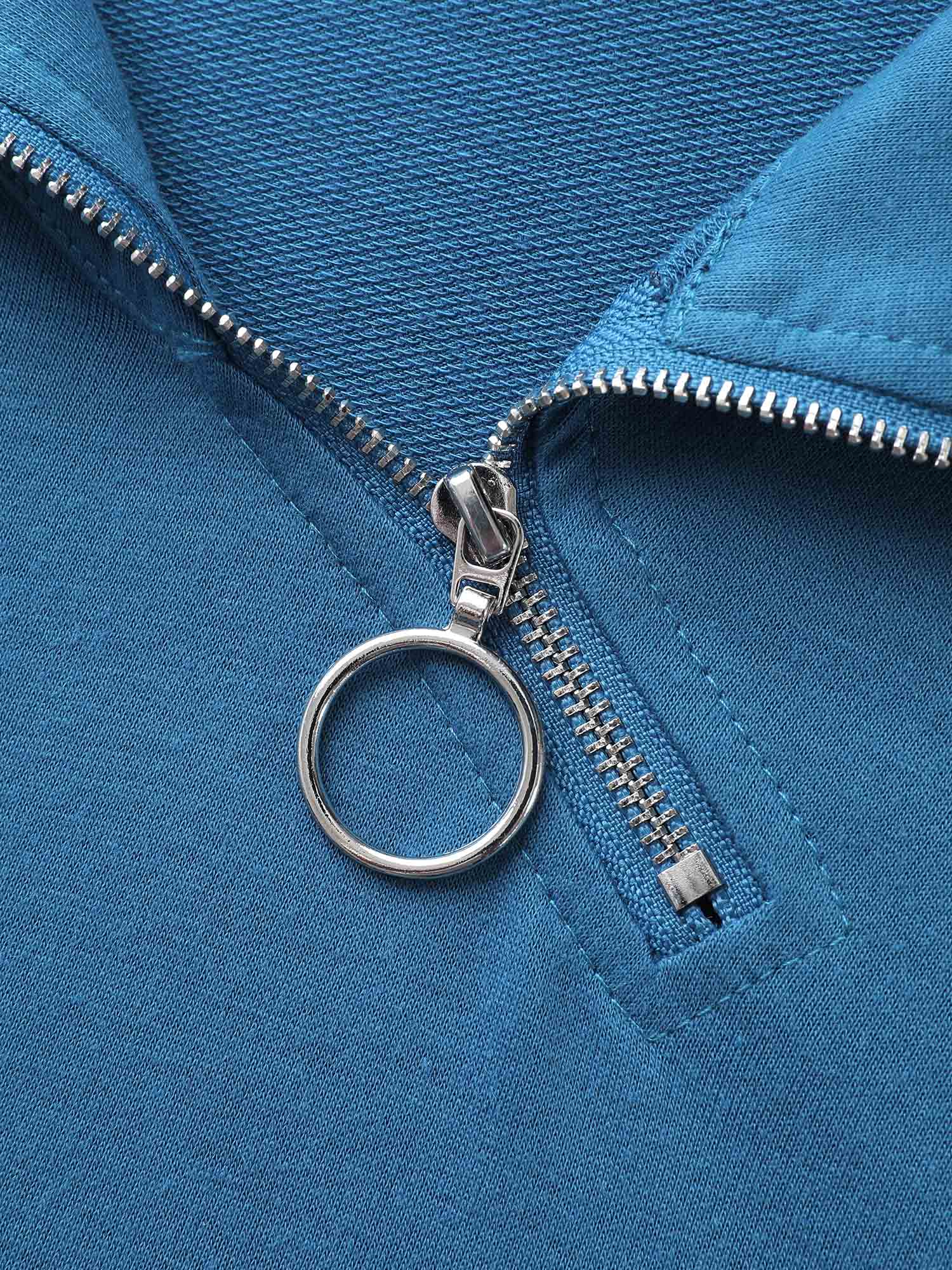 Plus Size Lapel Collar O Ring Zipper Sweatshirt Women Mediumblue Casual Patchwork Loose Lapel Collar Everyday Sweatshirts BloomChic 22-24/3X 
