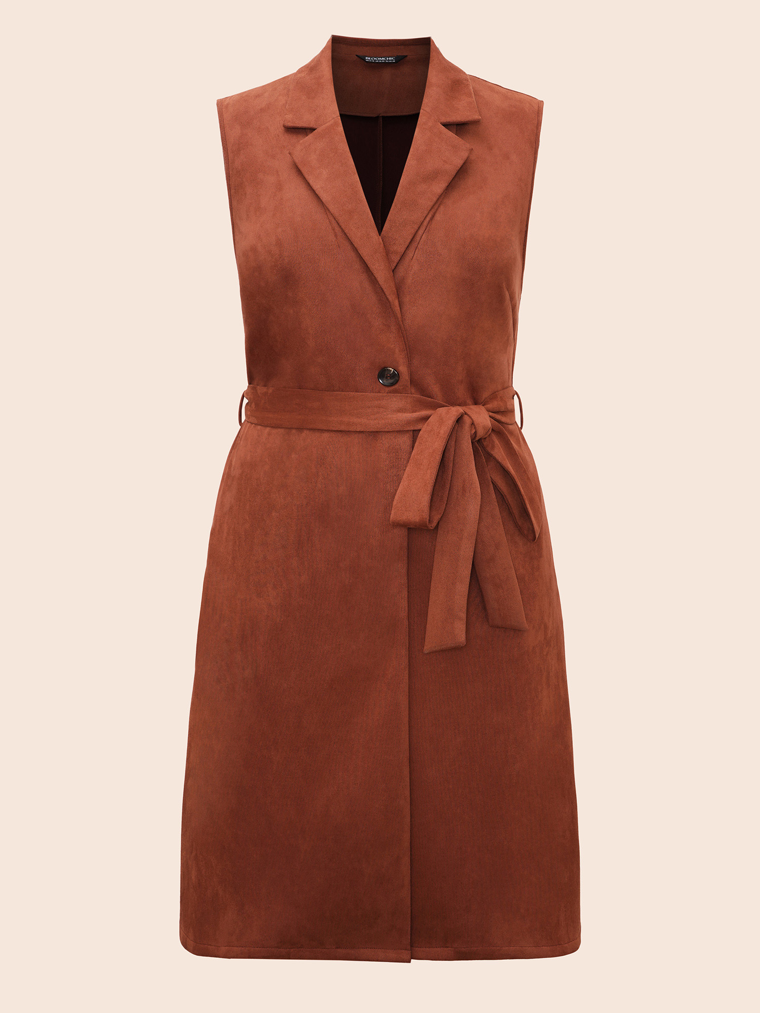 Plus Size Suit Collar Faux Suede Belted Jacket Women Rust Belted Side seam pocket Belt Everyday Jackets BloomChic 10/M 