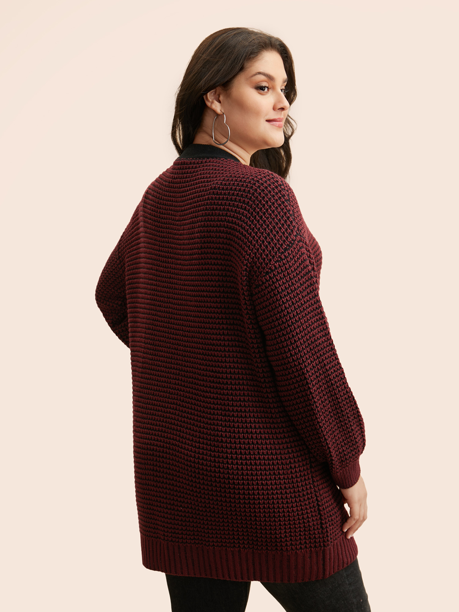 

Plus Size Contrast Textured Drop Shoulder Sleeve Cardigan Burgundy Women Casual Loose Long Sleeve Everyday Cardigans BloomChic